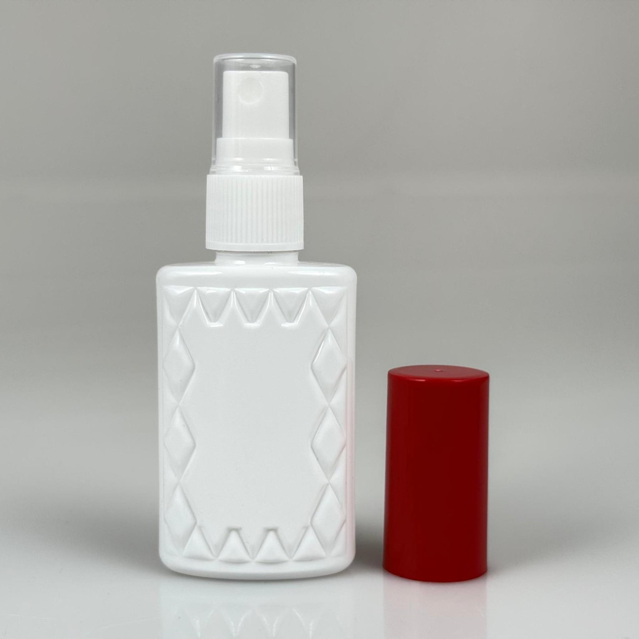50 CC BEYAZ PET KÖŞELİ PARFÜM ŞİŞESİ - BEYAZ SPREYLİ - KIRMIZI KORUMA KAPAKLI - 50 ML PLASTİK PARFÜM - KOLONYA ŞİŞESİ