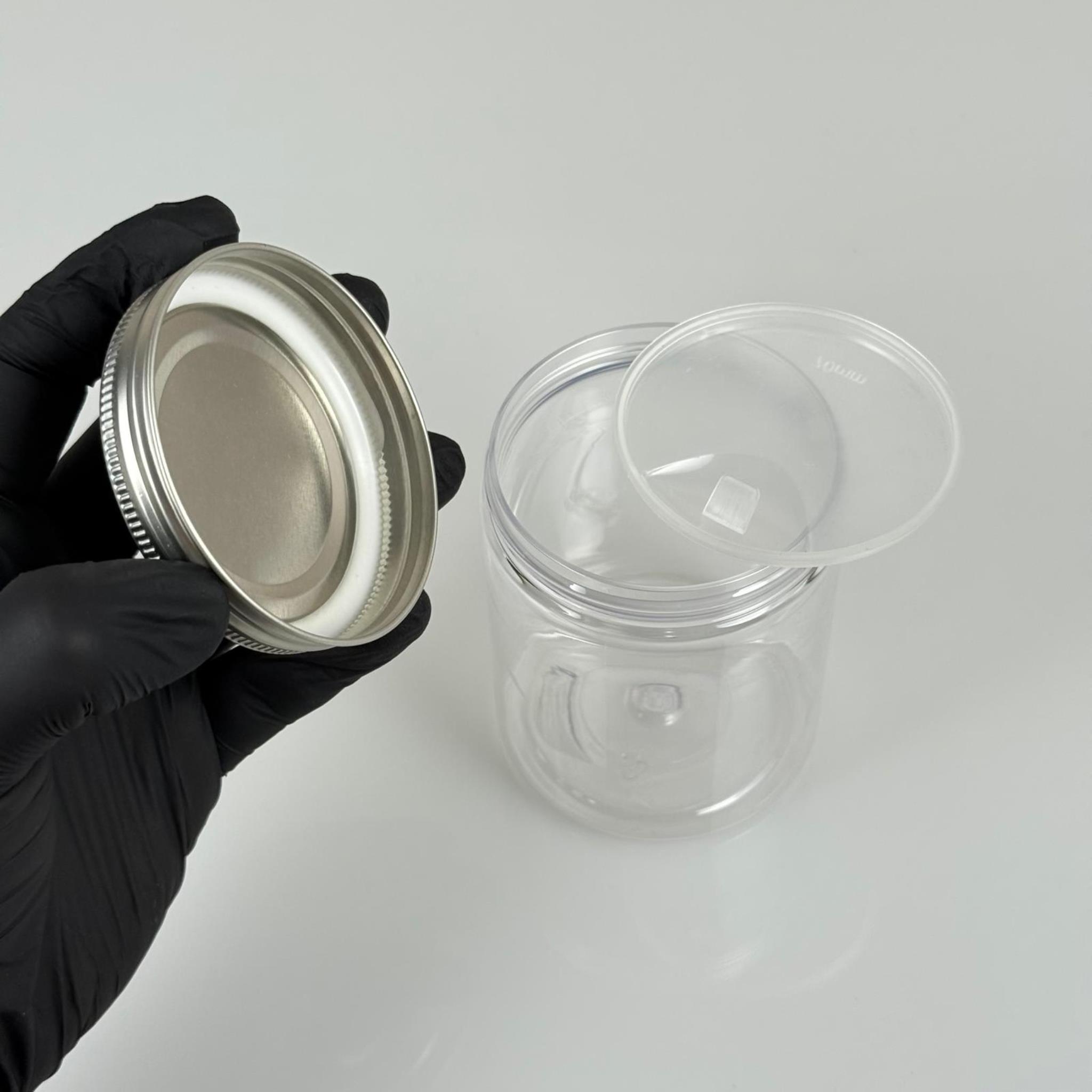 300 ML SERT PET KAVANOZ + GÜMÜŞ METAL KAPAK + İÇ TIPA - 300 CC KALIN ŞEFFAF PLASTİK KAVANOZ GÜMÜŞ METAL KAPAKLI İÇ TIPALI TAKIM - KREM KAVANOZLARI