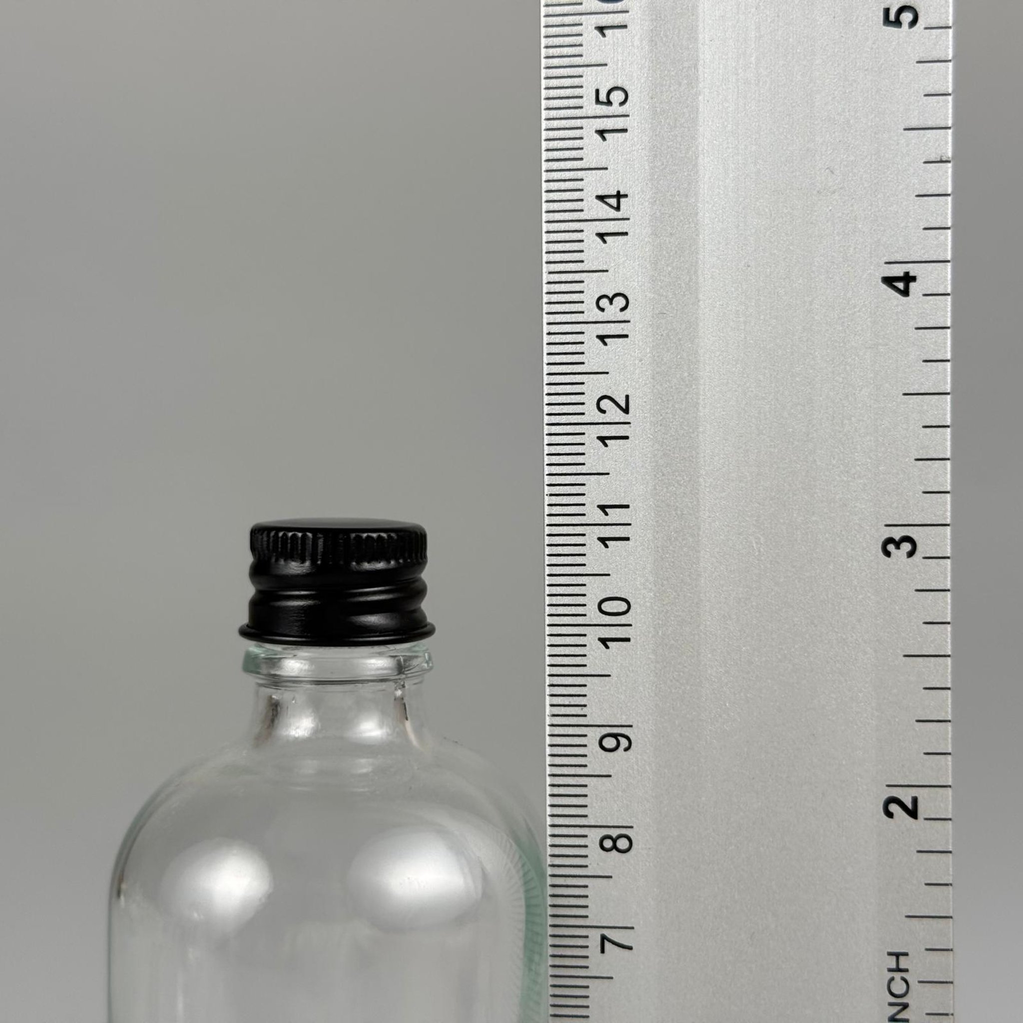 100 CC ŞEFFAF CAM ŞİŞE + KÖPÜK CONTALI SİYAH ALÜMİNYUM METAL KAPAKLI + KOLONYA TIPALI TAKIM - 100 ML ŞEFFAF CAM ŞİŞE
