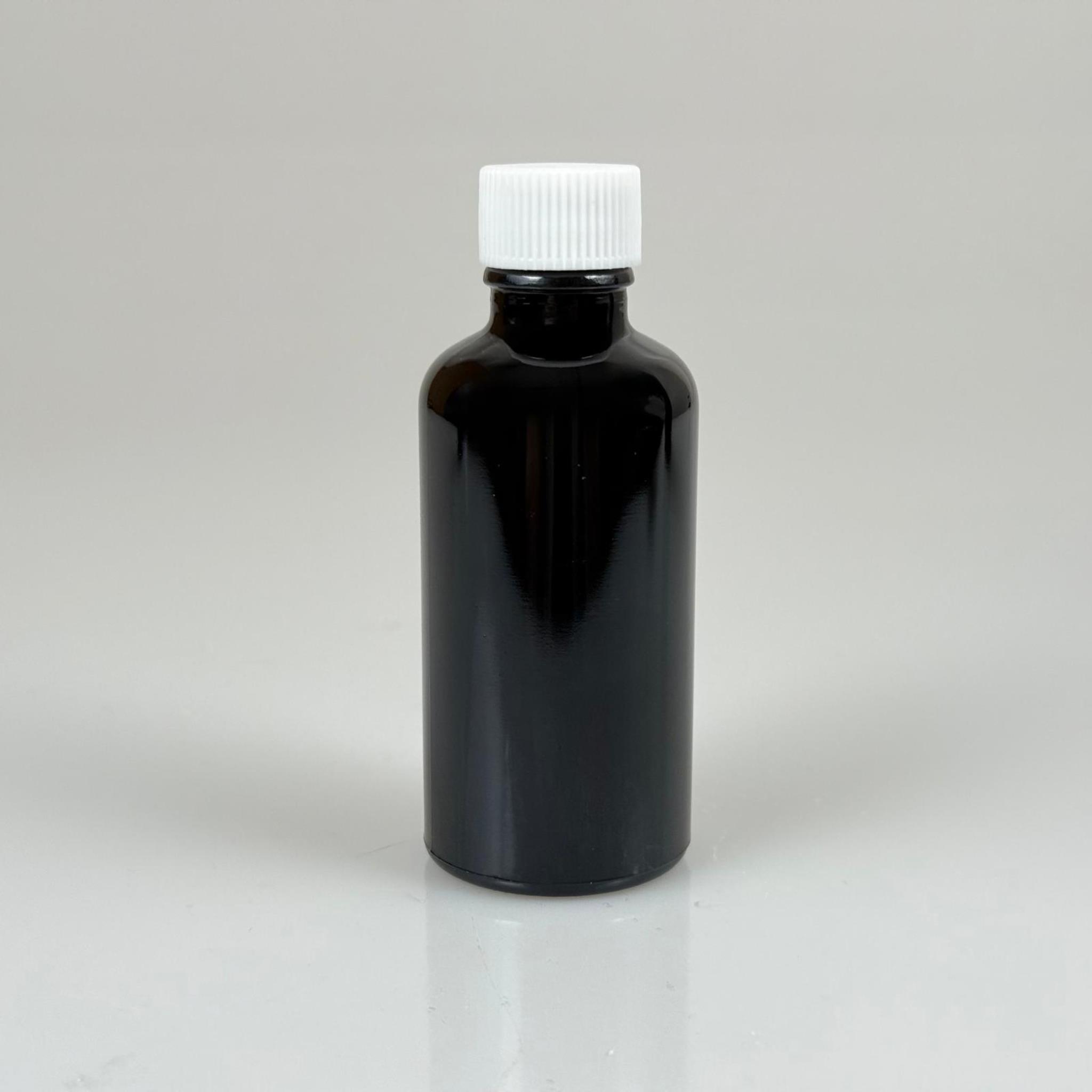 50 CC SİYAH CAM ŞİŞE - BEYAZ KAPAKLI - 50 ML SİYAH STANDART CAM ŞİŞE