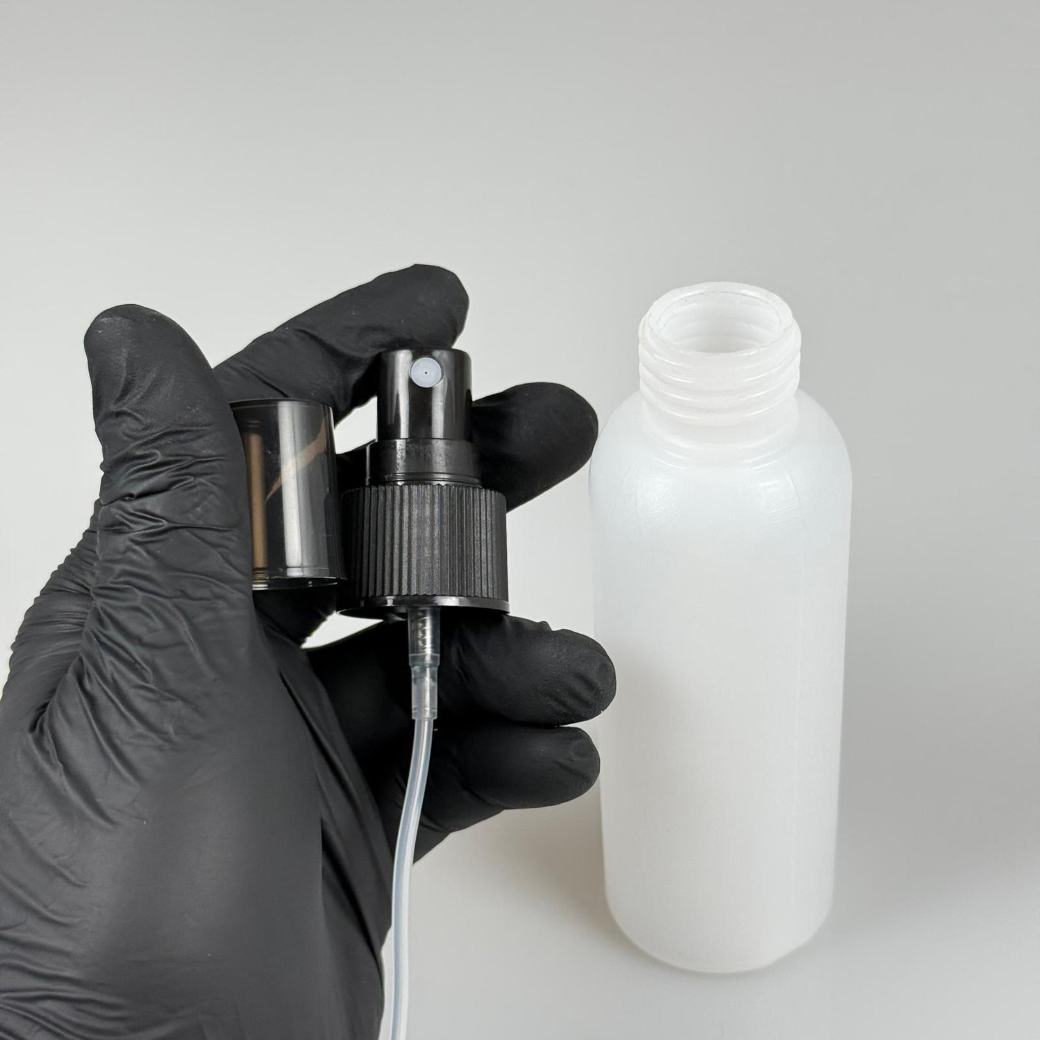 100 CC NATÜREL SERT POLİETİLEN ŞİŞE + SİYAH SPREYLİ -  24 MM  - 100 ML SERT POLİETİLEN ŞİŞE