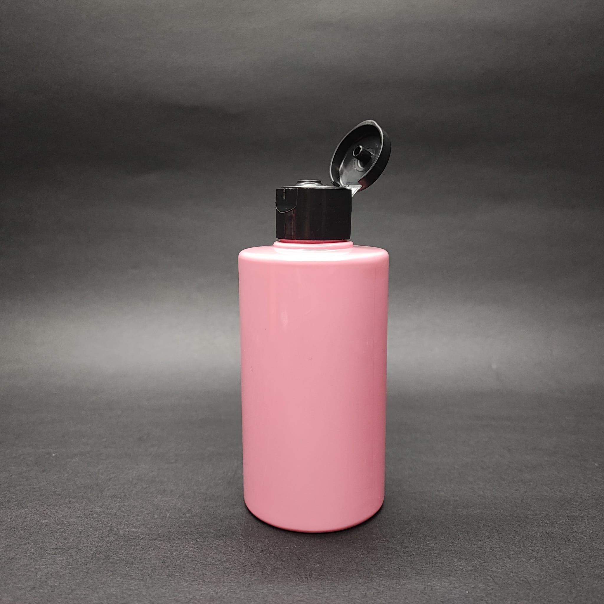 200 CC KÜT BOYUNLU SİLİNDİR PET ŞİŞE (24 GR) - SİYAH FLİPTOP KAPAKLI - 200 ML PLASTİK ŞİŞE - PEMBE