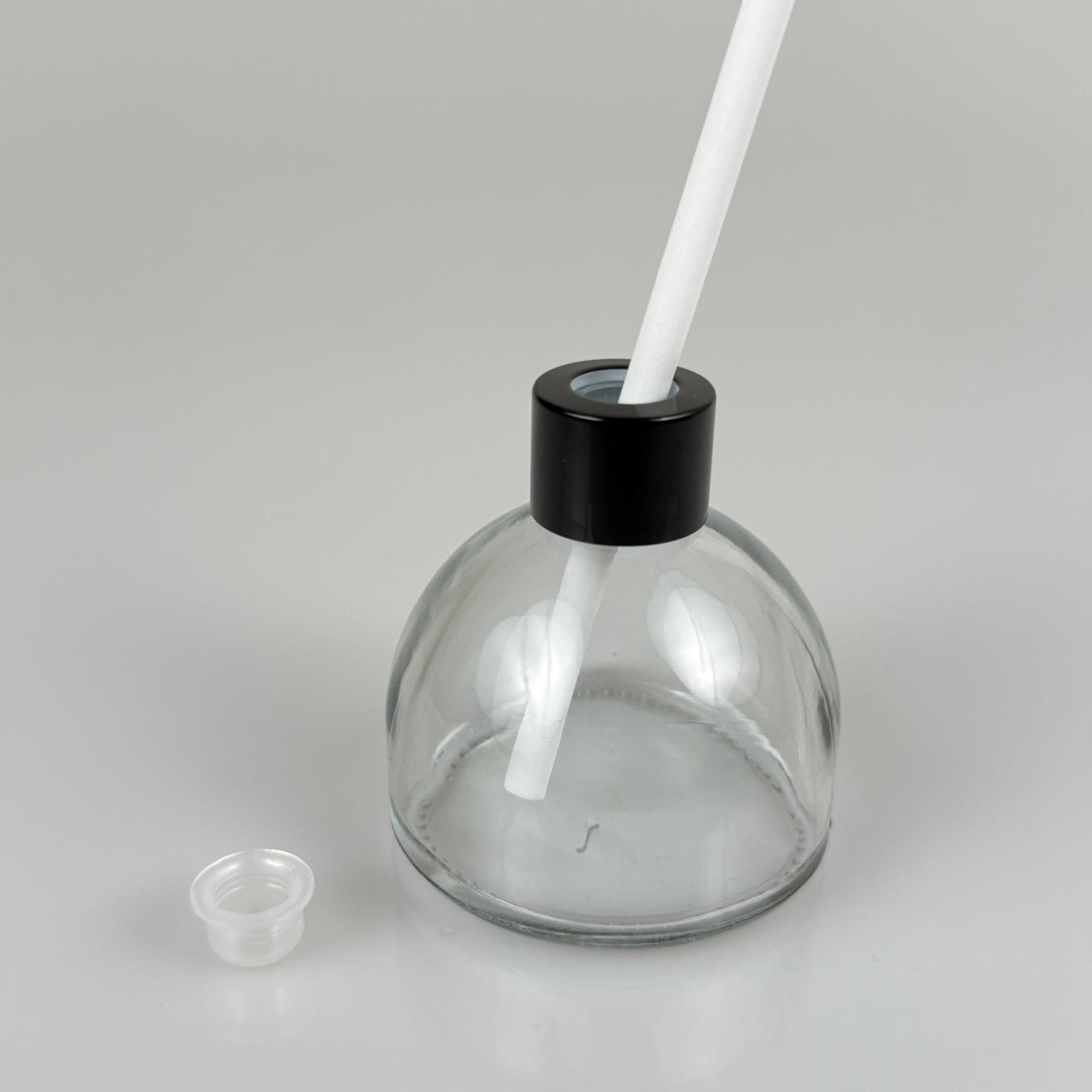 KUBBE MODEL CAM BAMBU ODA KOKUSU ŞİŞESİ + METAL SİYAH KAPAK + TIPA + KALIN BEYAZ FİBER BAMBU ÇUBUK - 50 ML SET TAKIM - HEDİYELİK PROMOSYON DİFFUSER ŞİŞELERİ