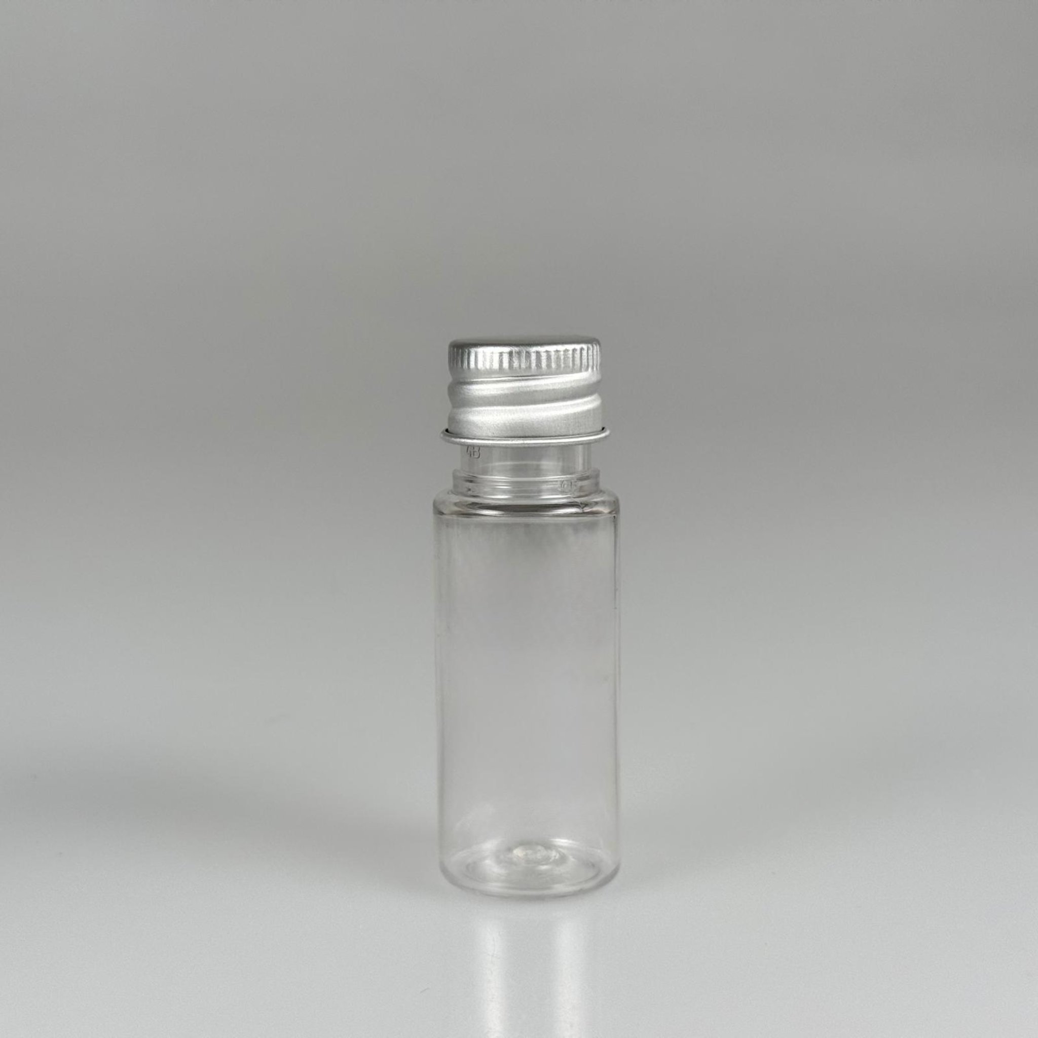 15 CC SİLİNDİR PET ŞİŞE + KÖPÜK CONTALI GÜMÜŞ ALÜMİNYUM METAL KAPAKLI TAKIML - 15 ML ŞEFFAF PET ŞİŞE