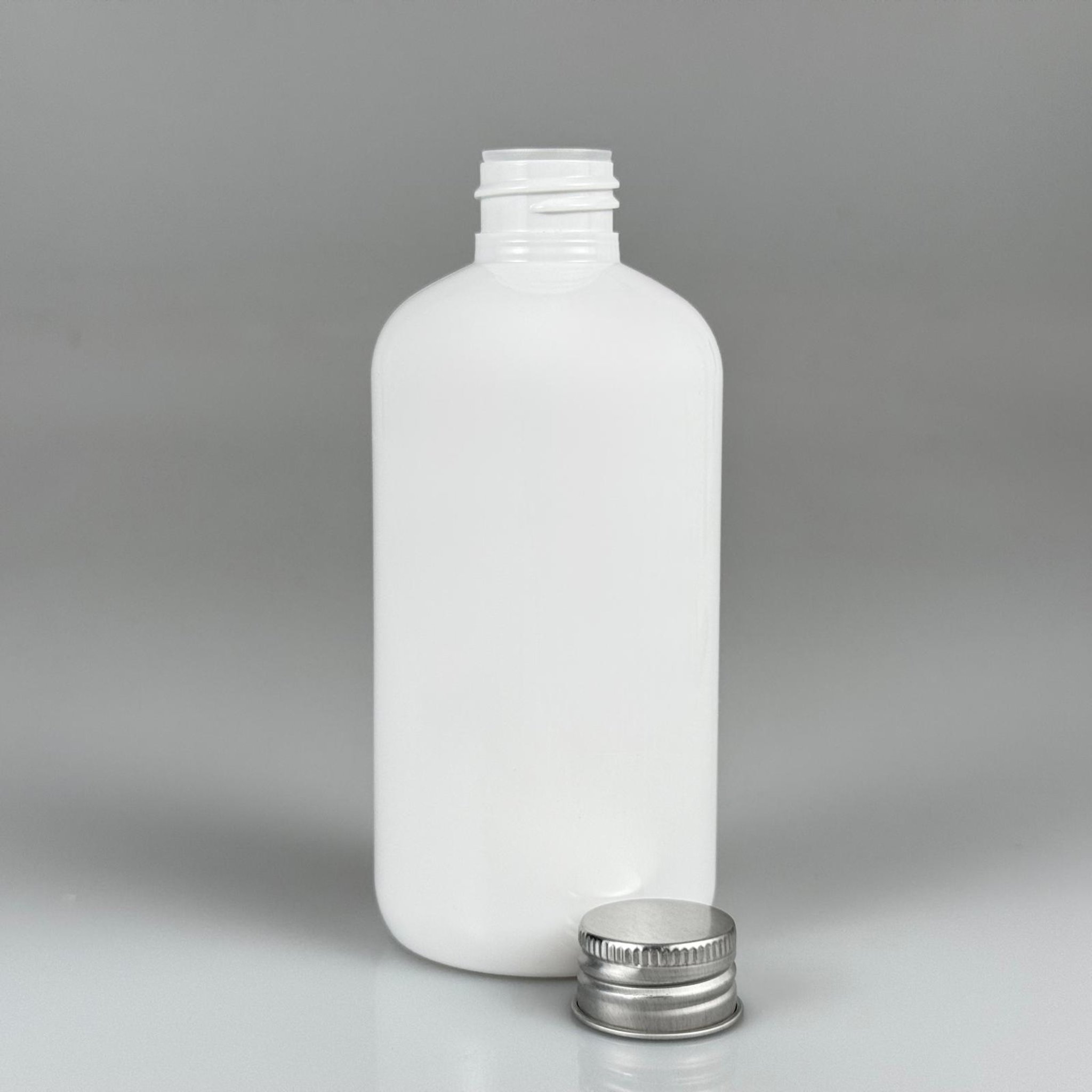 250 CC BEYAZ PLASTİK ŞİŞE ZEYNEP MODEL ( 24 AĞIZ ) + KÖPÜK CONTALI GÜMÜŞ METAL ALÜMİNYUM KAPAKLI + KOLONYA TIPALI TAKIM - 250 ML KAPAKLI BEYAZ TOMBUL PET ŞİŞELER