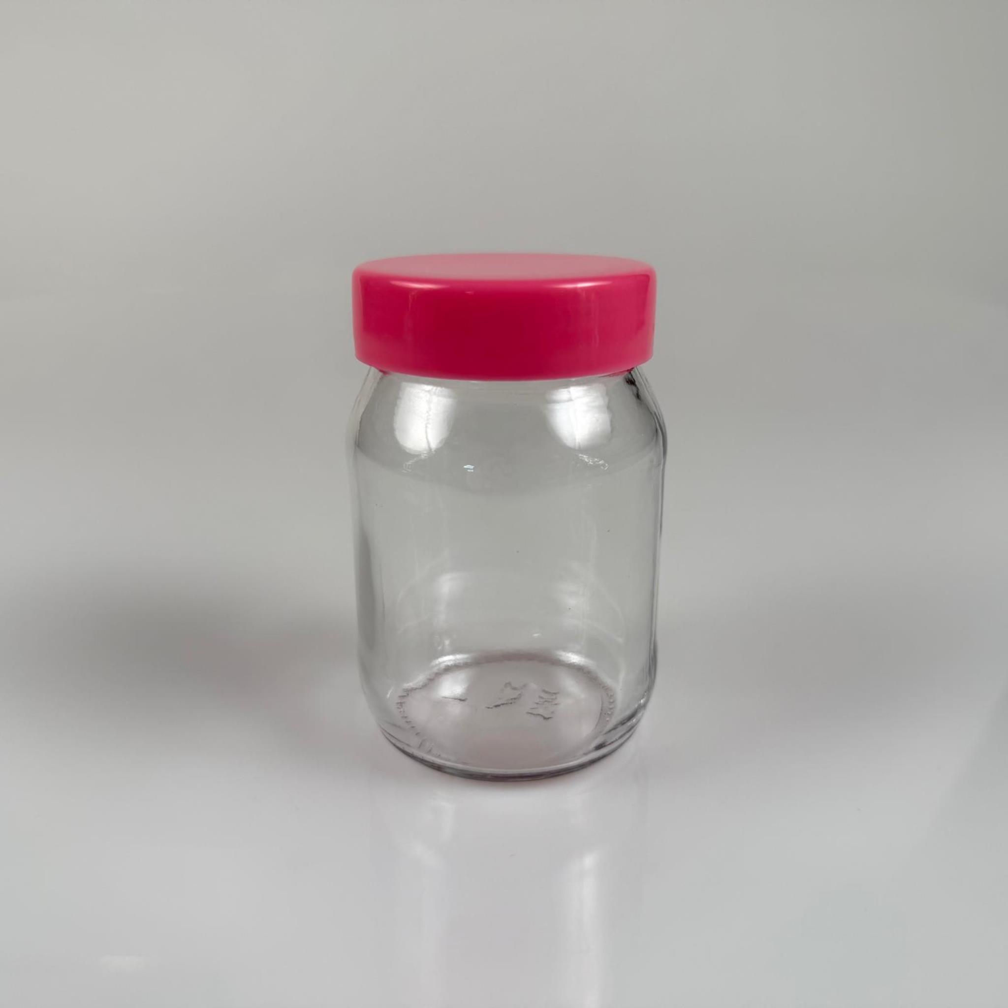 190 CC CAM KAVANOZ + PEMBE PLASTİK KAPAK - 190 ML PLASTİK KAPAKLI CAM KAVANOZ