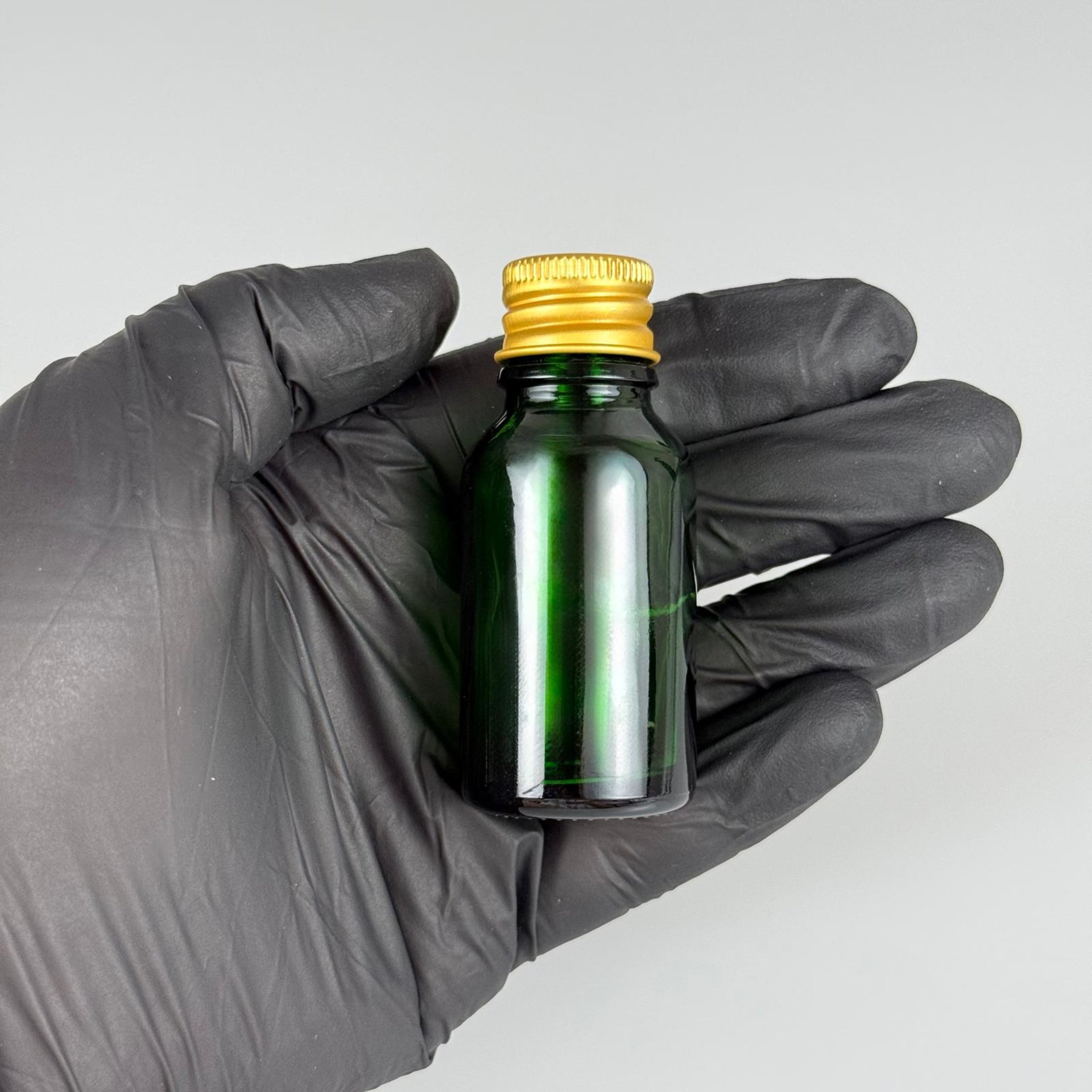 15 CC YEŞİL CAM ŞİŞE + KÖPÜK CONTALI GOLD ALÜMİNYUM METAL KAPAKLI + KÖR TIPALI TAKIM - 15 ML YEŞİL CAM ŞİŞE
