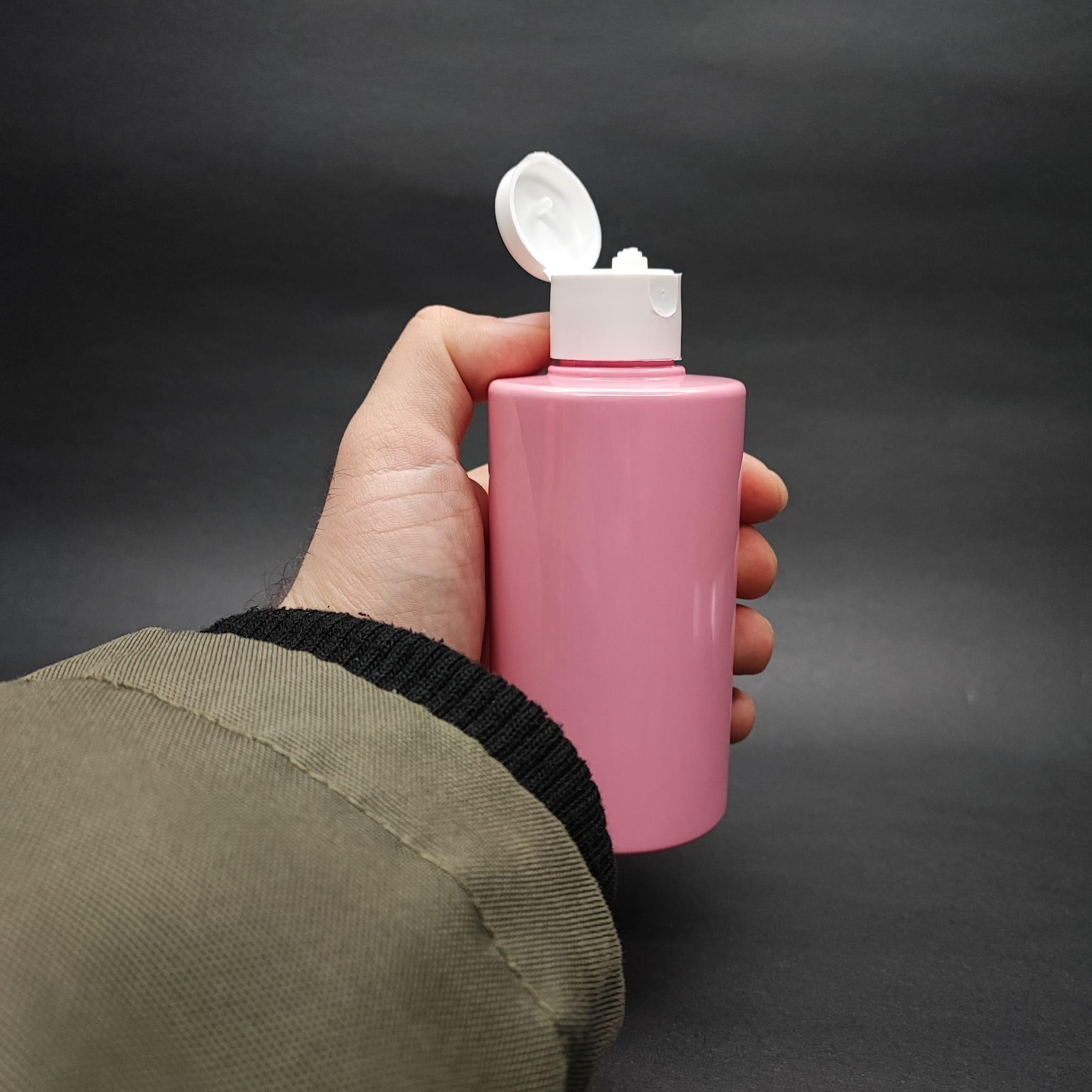 200 CC KÜT BOYUNLU SİLİNDİR PET ŞİŞE (24 GR) - BEYAZ FLİPTOP KAPAKLI - 200 ML PLASTİK ŞİŞE - PEMBE