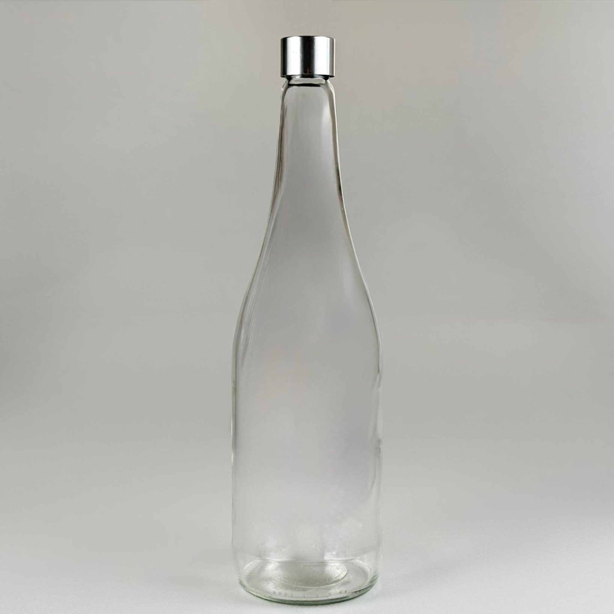 1000 CC ŞEFFAF CAM ŞERBET ŞİŞESİ + ALÜMİNYUM KAPLAMALI GÜMÜŞ KAPAKLI TAKIM - 1000 ML CAM ŞİŞE