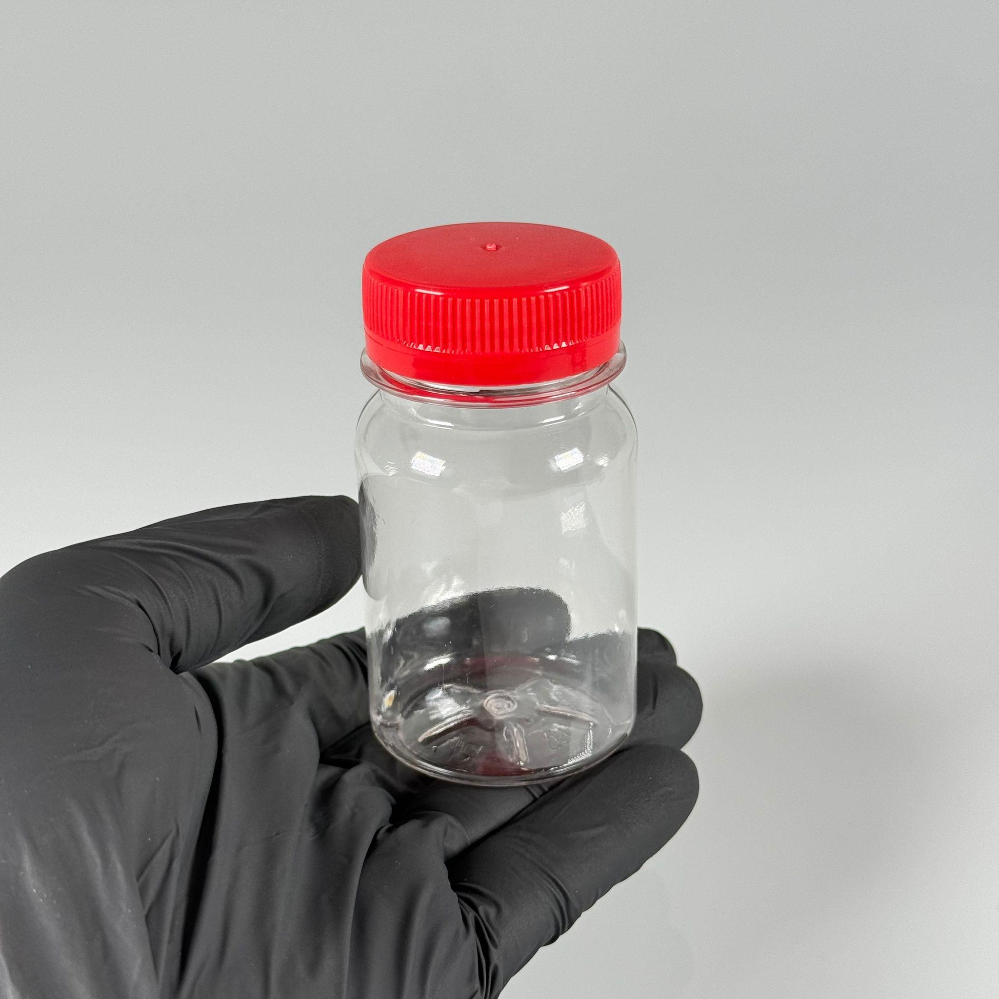 100 CC SİLİNDİR PET ŞİŞE (15,6 GR) - 38 MM GENİŞ AĞIZLI KİLİTLİ KIRMIZI KAPAKLI  - 100 ML PLASTİK BOŞ ŞİŞELER