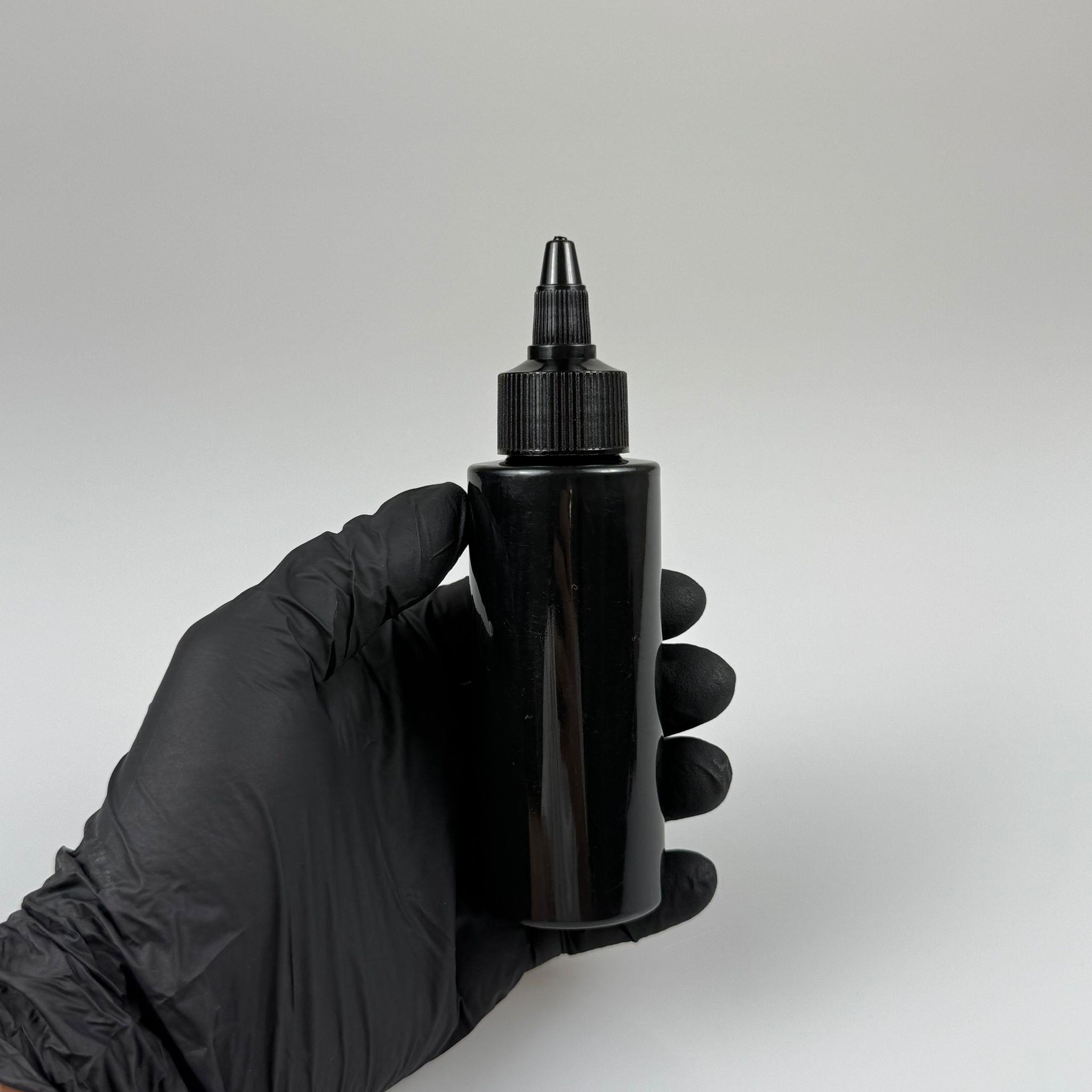 YAĞ, SOS, ACI SOS, SİRKE, SRIRACHA, MÜREKKEP, TUTKAL AKITICI VB BOŞ ŞİŞELERİ - SİYAH SİVRİ TWİST AKITICI KAPAK + 100 ML KÜT SİYAH SERT PET PLASTİK ŞİŞE TAKIM