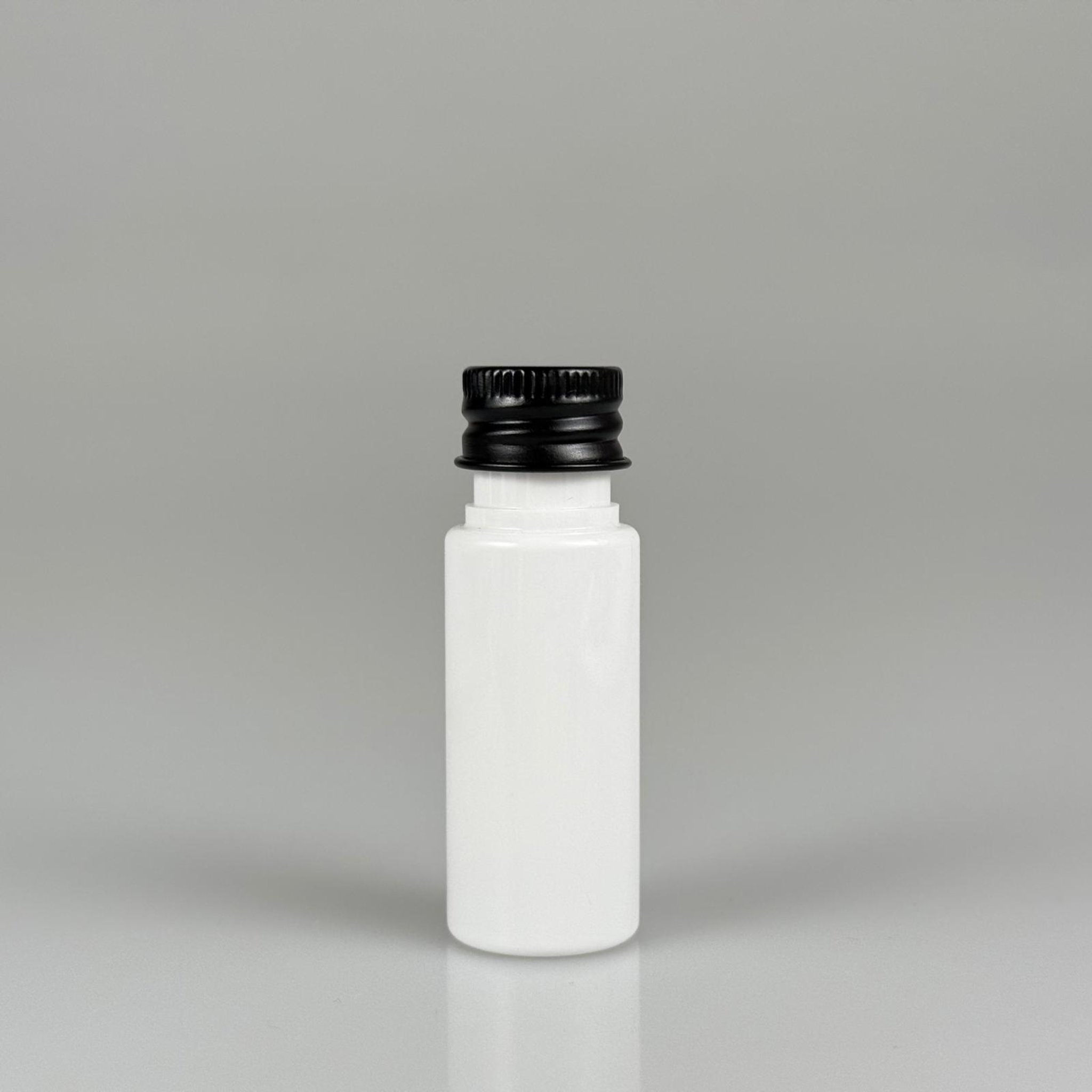 15 CC BEYAZ SİLİNDİR PET ŞİŞE + KÖPÜK CONTALI SİYAH ALÜMİNYUM METAL KAPAKLI TAKIML - 15 ML BEYAZ PET ŞİŞE