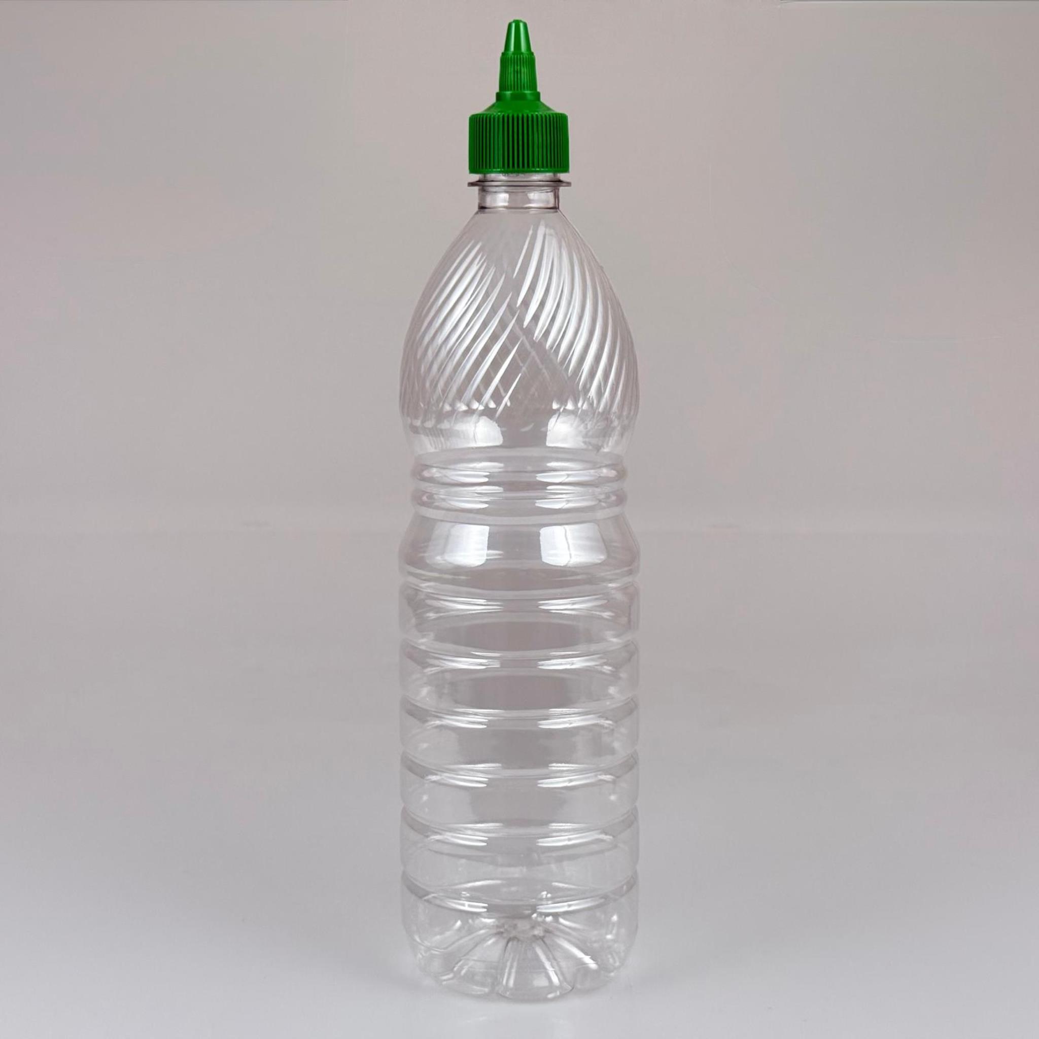 ZEYTİNYAĞI, SOS, ACI SOS, SİRKE, SRIRACHA VB BOŞ ŞİŞELERİ - YEŞİL SİVRİ TWİST AKITICI KAPAK + 1000 ML ŞEFFAF PET PLASTİK ŞİŞE TAKIM
