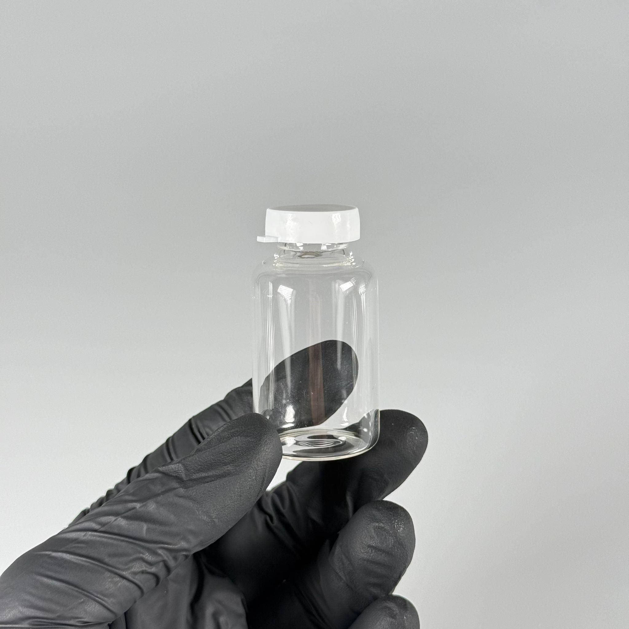 BOROSİLİKAT BEYAZ KAPAKLI CAM ŞİŞE - 25 CC - 30x55 MM - ÇEKME CAM BORU FLAKON İNCE PENİSİLİN ŞİŞESİ