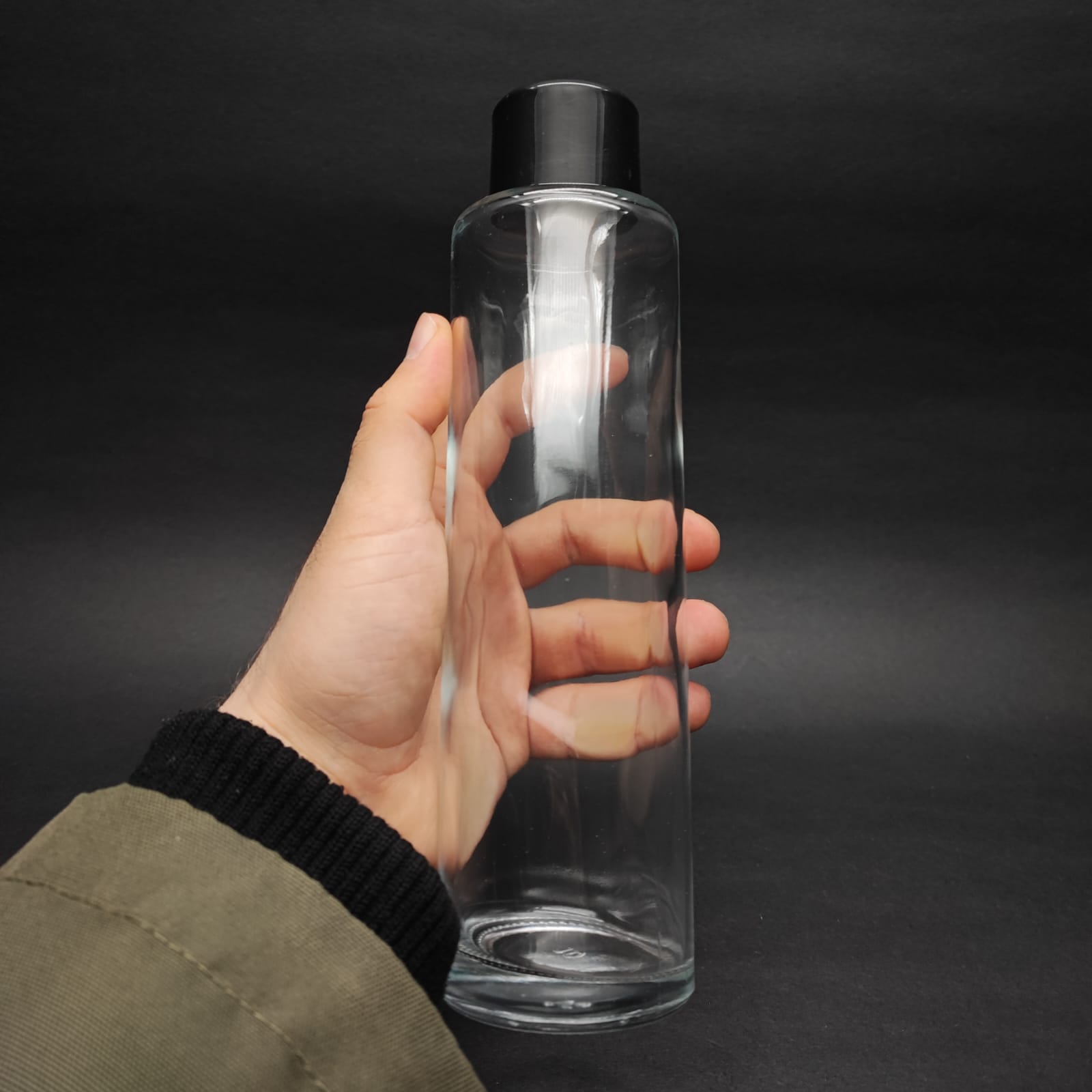 400 CC SİLİNDİR CAM KOLONYA ŞİŞESİ - SİYAH GENİŞ KAPAKLI + TIPALI - 400 ML CAM KOLONYA ŞİŞESİ