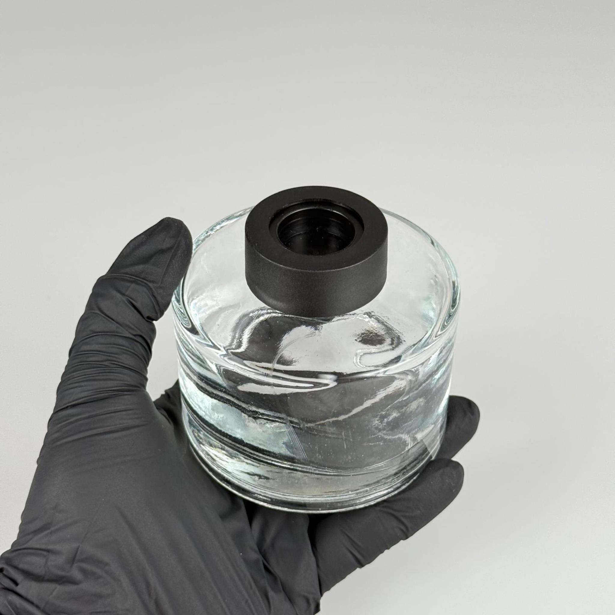 150 CC (SİLME 200 CC) SİLİNDİR BAMBU DİFFUSER CAM ODA KOKUSU ŞİŞESİ + SİYAH KAPAK + SİYAH TIPA TAKIM - 150 ML ODA PARFÜMÜ İÇİN CAM ŞİŞELER