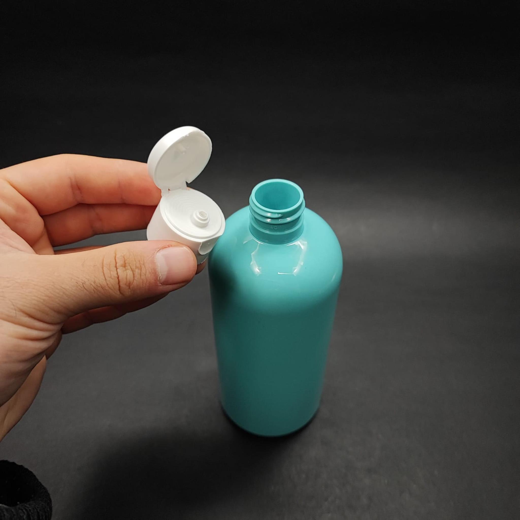 400 CC OVAL BOYUNLU SİLİNDİR PET ŞİŞE (30 GR) - BEYAZ FLİPTOP ŞAMPUAN KAPAKLI - 400 ML PLASTİK ŞİŞE - TURKUAZ