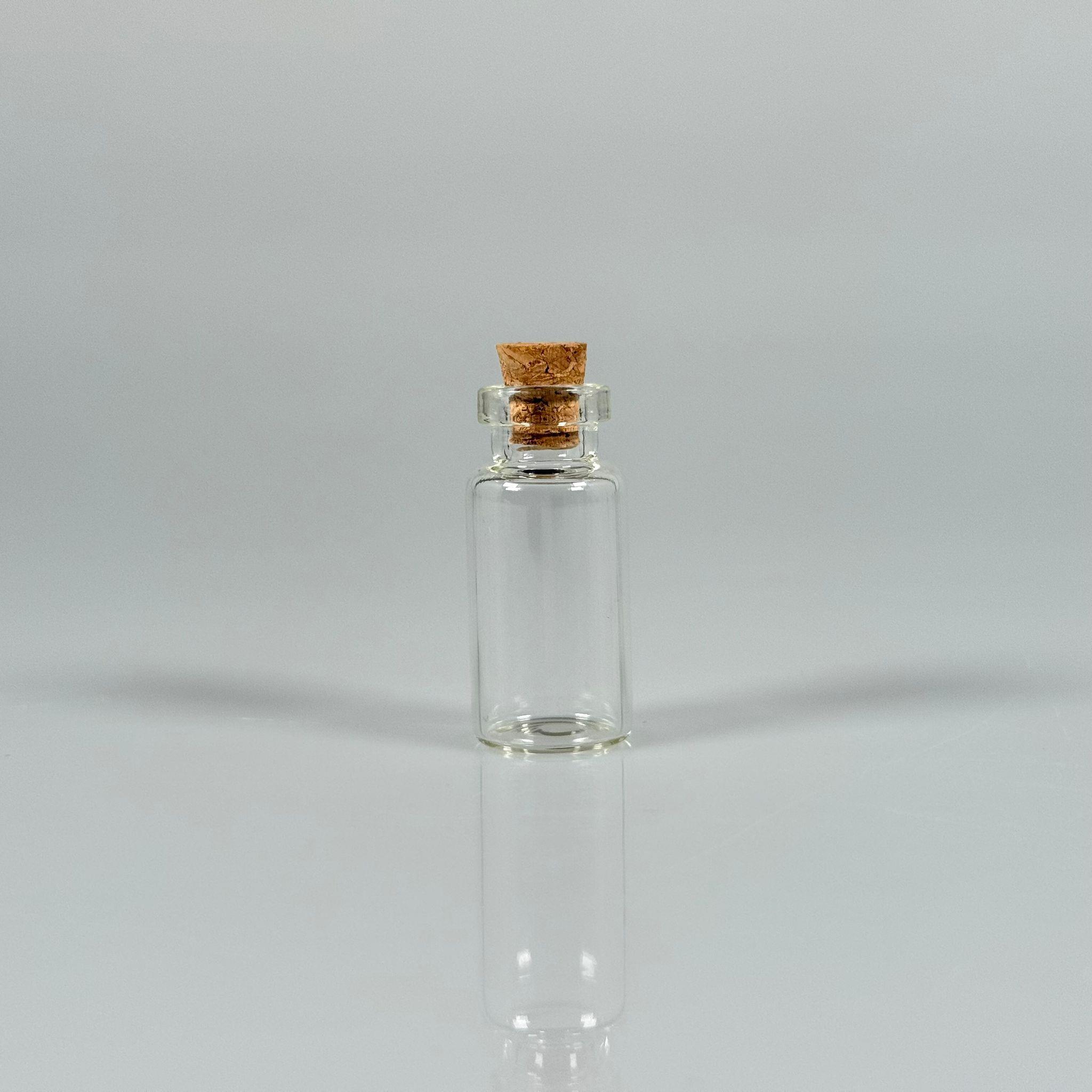 MİNİ CAM ŞİŞE MANTAR TIPALI 3 CC - anahtarlık, aksesuar. kolye, minyatür, mektup, tılsım vb için 3 ml şeffaf küçük cam şişeler