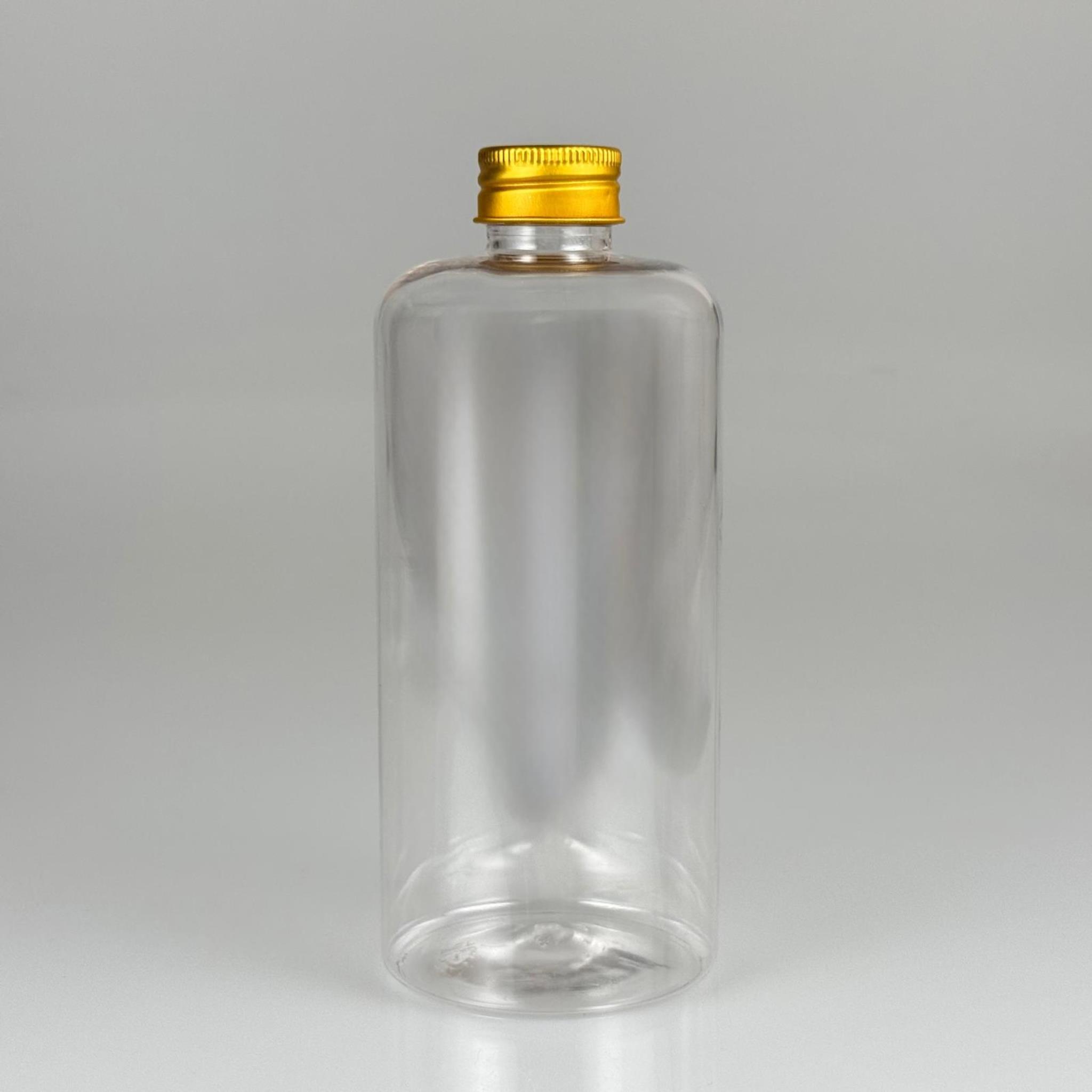 500 CC ŞEFFAF UZUN SİLİNDİR PET ŞİŞE KALIN (26 GR) - GOLD METAL ALÜMİNYUM KAPAKLI - 28 AĞIZ - 500 ML PET ŞİŞE