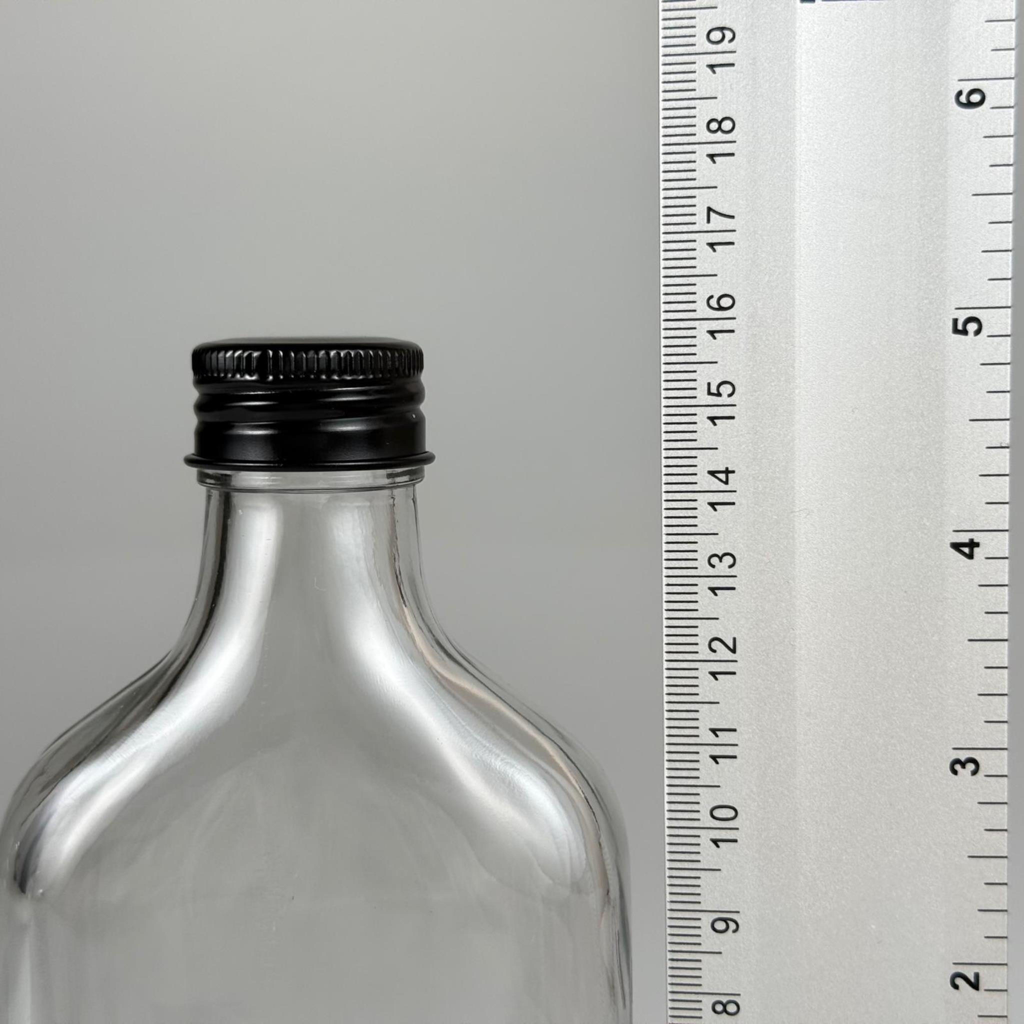 200 CC YASSI LÜX KOLONYA CAM ŞİŞE - SİYAH METAL ALÜMİNYUM KAPAKLI + KOLONYA TIPALI - 200 ML LÜKS METAL KAPAKLI CAM KOLONYA ŞİŞESİ
