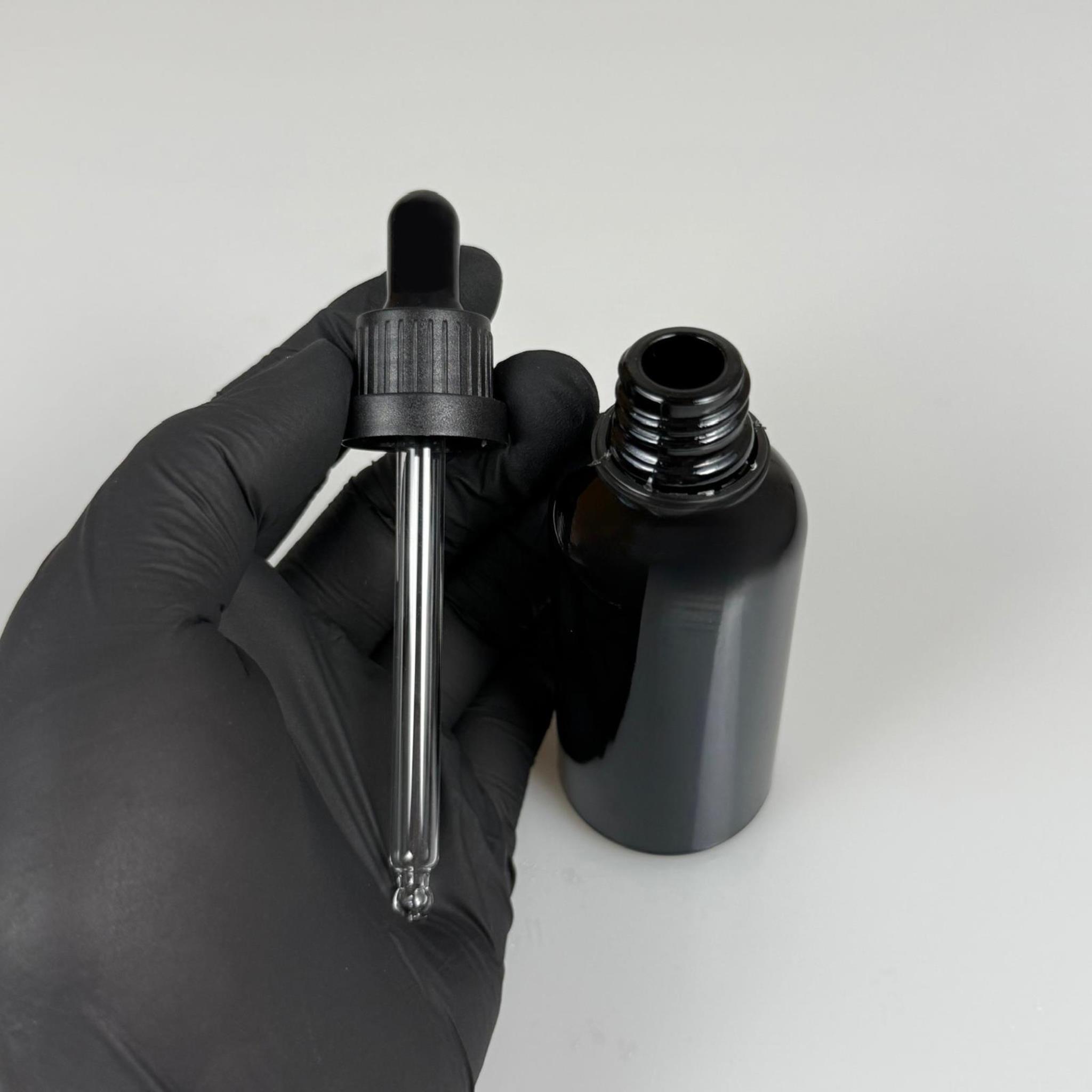50 CC SİYAH CAM DAMLALIKLI ŞİŞE - SİYAH EMZİK - SİYAH PLASTİK KİLİTLİ KAPAK - 50 ML SİYAH CAM DAMLALIKLI ŞİŞE