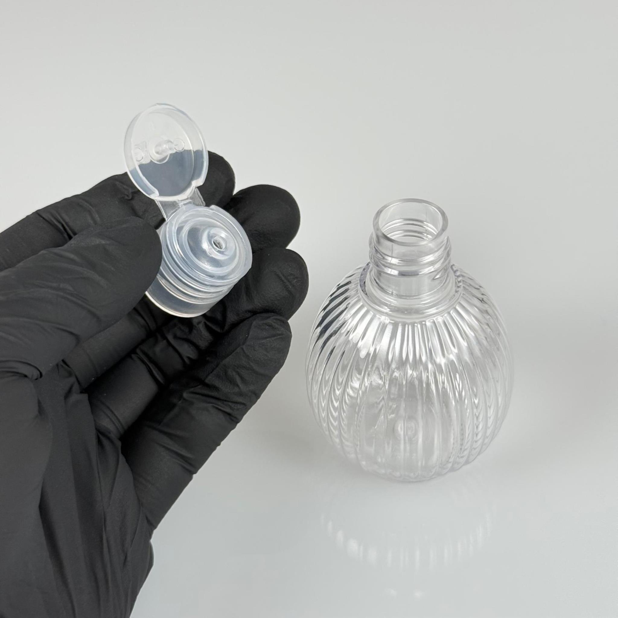 50 CC TOP ÇİZGİLİ DESENLİ 18 MM ŞEFFAF FLİPTOP KAPAKLI PET ŞİŞE - 50 ML TOP MODEL ÇİZGİLİ FLİPTOP KAPAKLI PLASTİK ŞİŞE