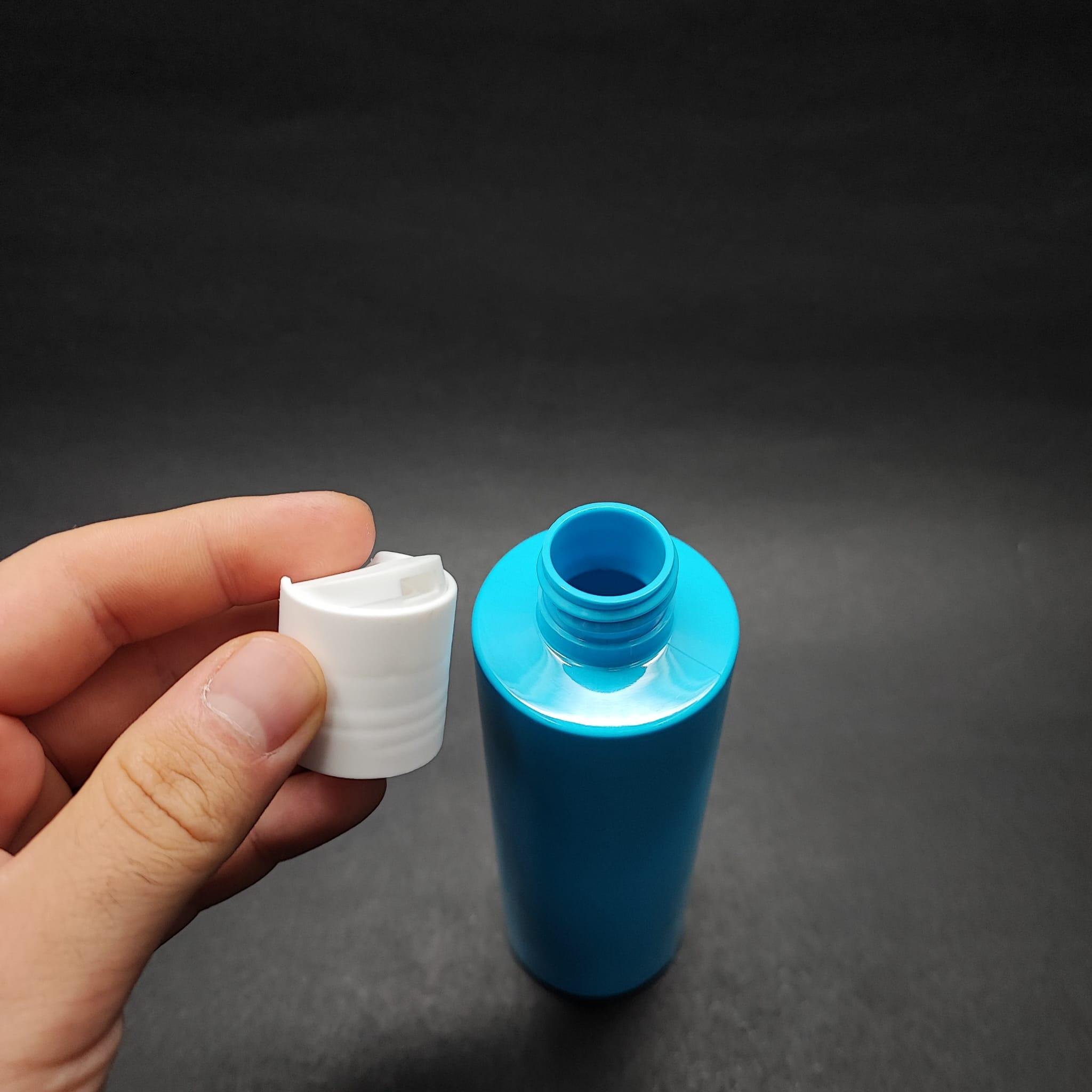 200 CC KÜT BOYUNLU UZUN SİLİNDİR PET ŞİŞE (24 GR) - BEYAZ DİSKTOP ŞAMPUAN KAPAKLI - 200 ML PLASTİK ŞİŞE - MAVİ