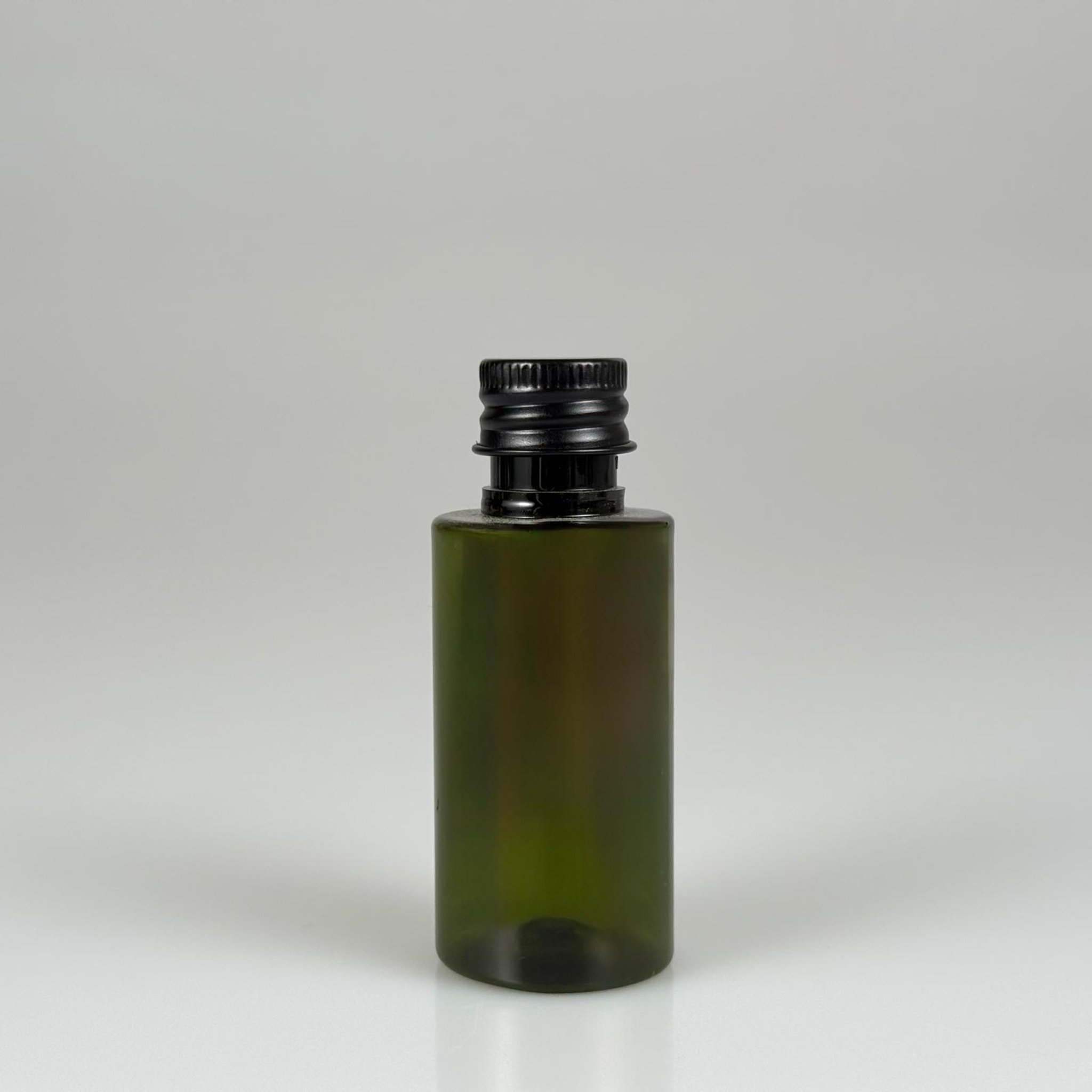 35 CC MİNİ PLASTİK YEŞİL DORİKA ŞİŞE + KÖPÜK CONTALI SİYAH ALÜMİNYUM METAL KAPAKLI TAKIM - 35 ML PET ZEYTİNYAĞI NUMUNE ŞİŞESİ