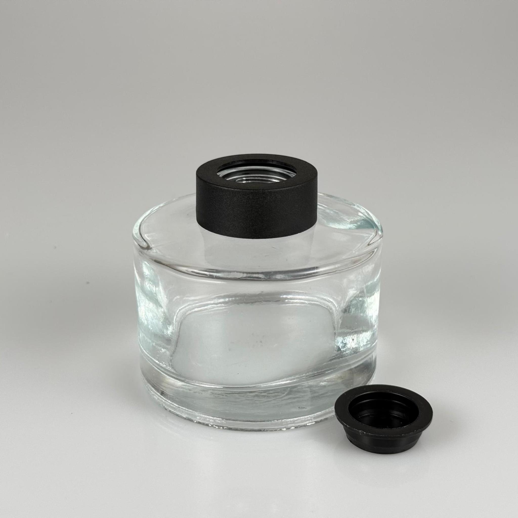 150 CC (SİLME 200 CC) SİLİNDİR BAMBU DİFFUSER CAM ODA KOKUSU ŞİŞESİ + SİYAH KAPAK + SİYAH TIPA TAKIM - 150 ML ODA PARFÜMÜ İÇİN CAM ŞİŞELER