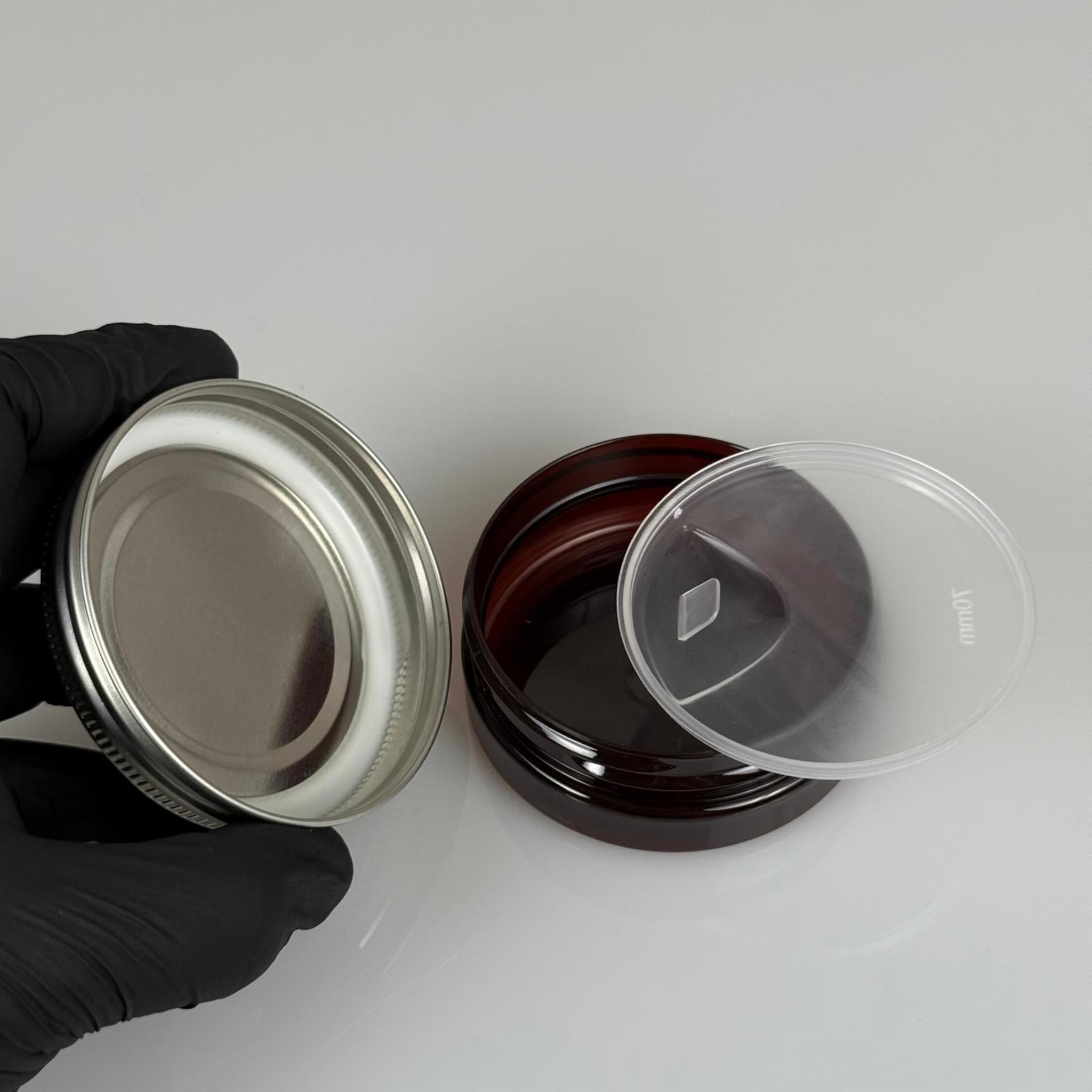 50 ML SERT PET KAVANOZ + GÜMÜŞ METAL KAPAK + İÇ TIPA - 50 CC KALIN AMBER PLASTİK KAVANOZ GÜMÜŞ METAL KAPAKLI İÇ TIPALI TAKIM - KREM KAVANOZLARI