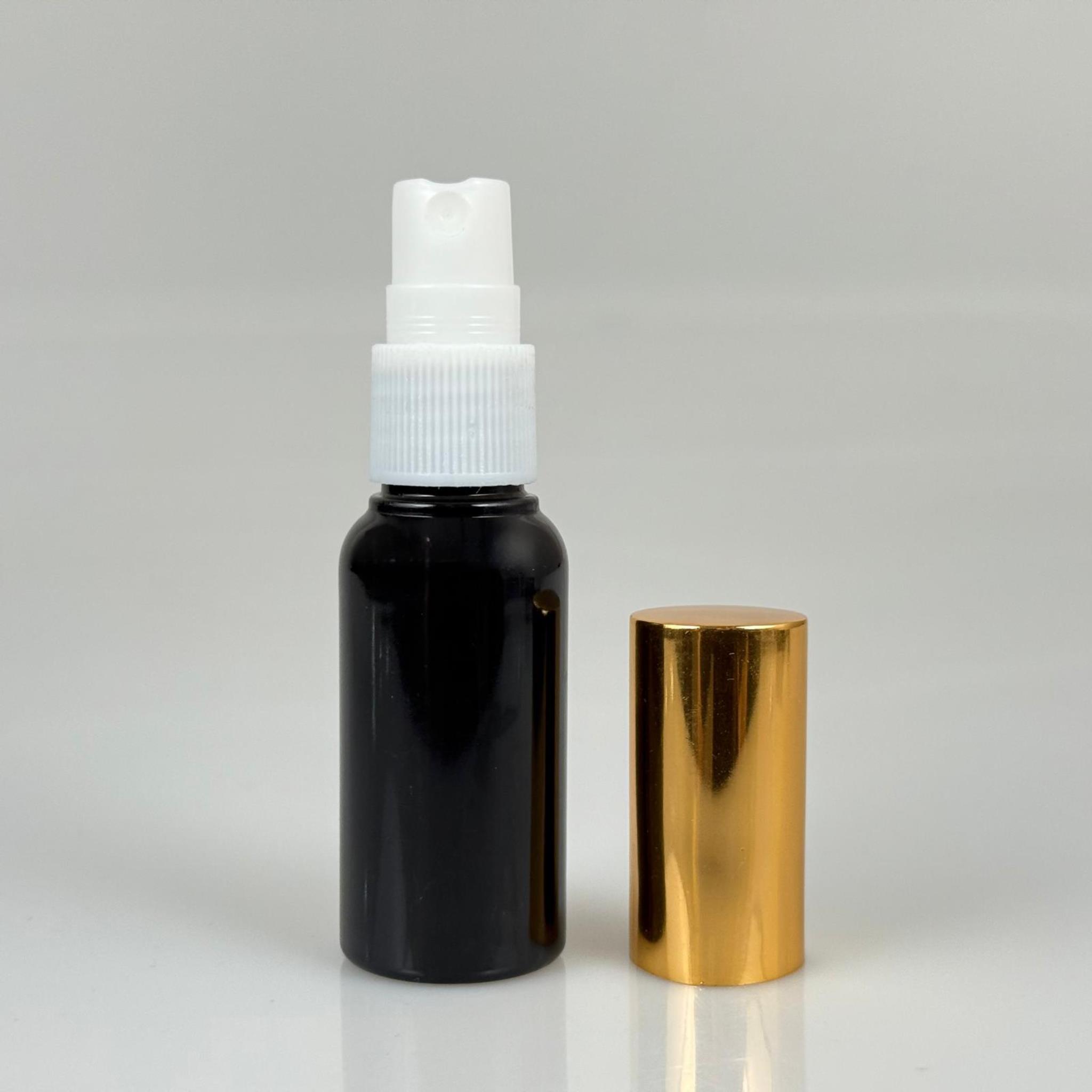 30 ML PET KOLONYA, PARFÜM VB ŞİŞELERİ - METAL ALÜMİNYUM GOLD KAPAK + VİDALI SPREY + 30 CC SİYAH ŞİŞE SET TAKIM
