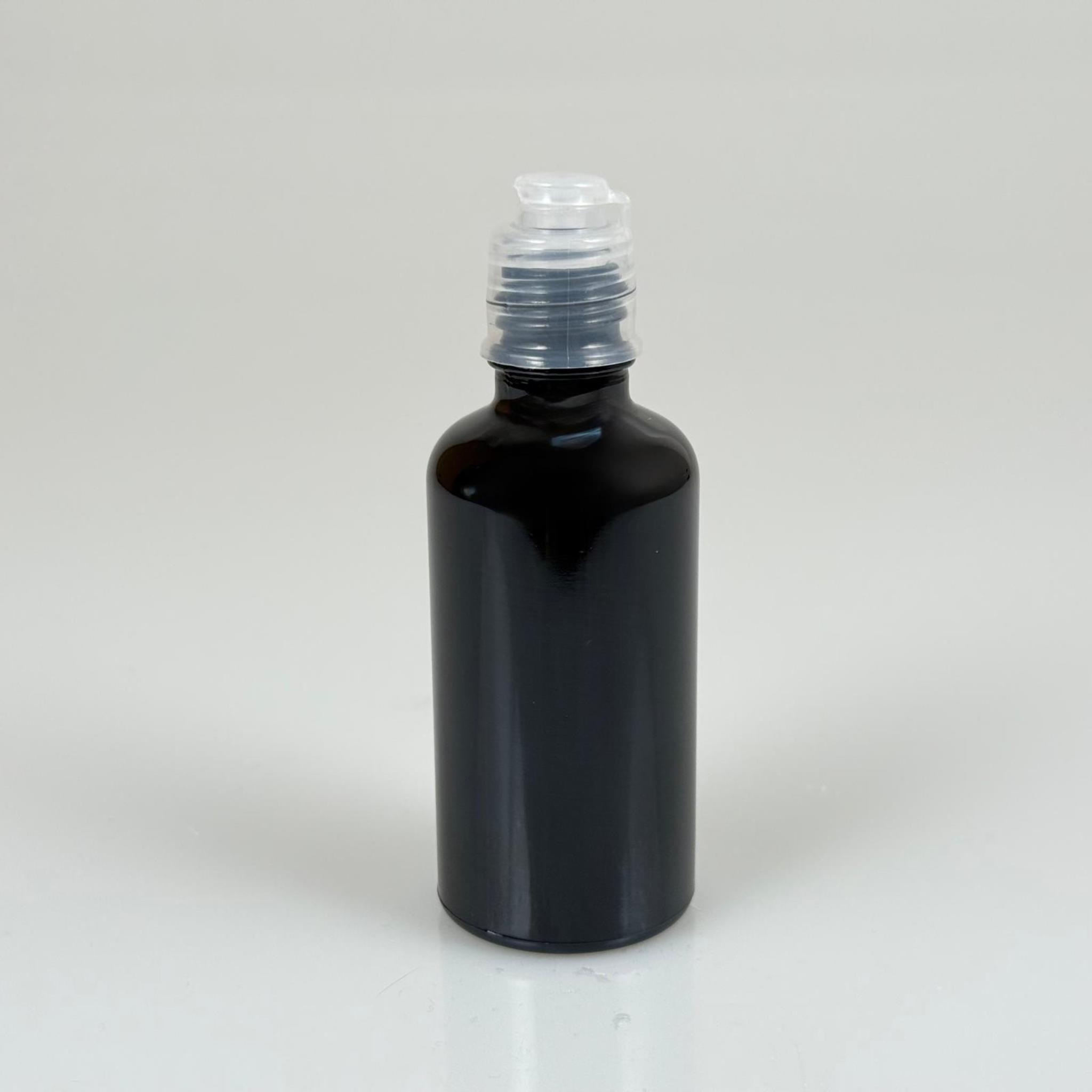 50 CC SİYAH CAM ŞİŞE -  AKITICILI FLİPTOP KAPAKLI - 50 ML SİYAH STANDART CAM ŞİŞE