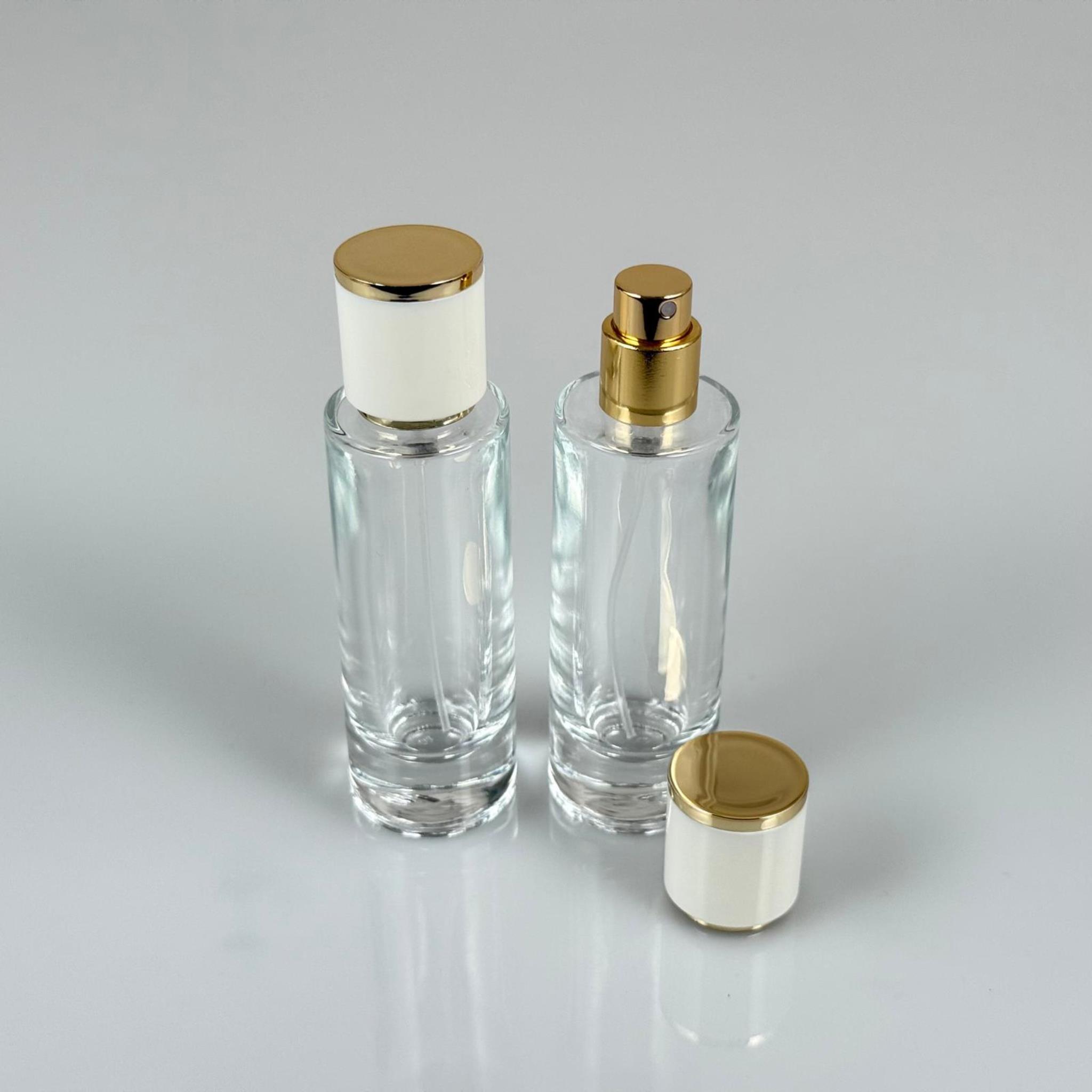 30 ML SİLİNDİR UZUN MODEL PARFÜM ŞİŞESİ - GOLD METAL SPREYLİ + GOLD BEYAZ KAPAKLI (AĞIZ 15 MM GEÇME KOLAY KAPAMA)