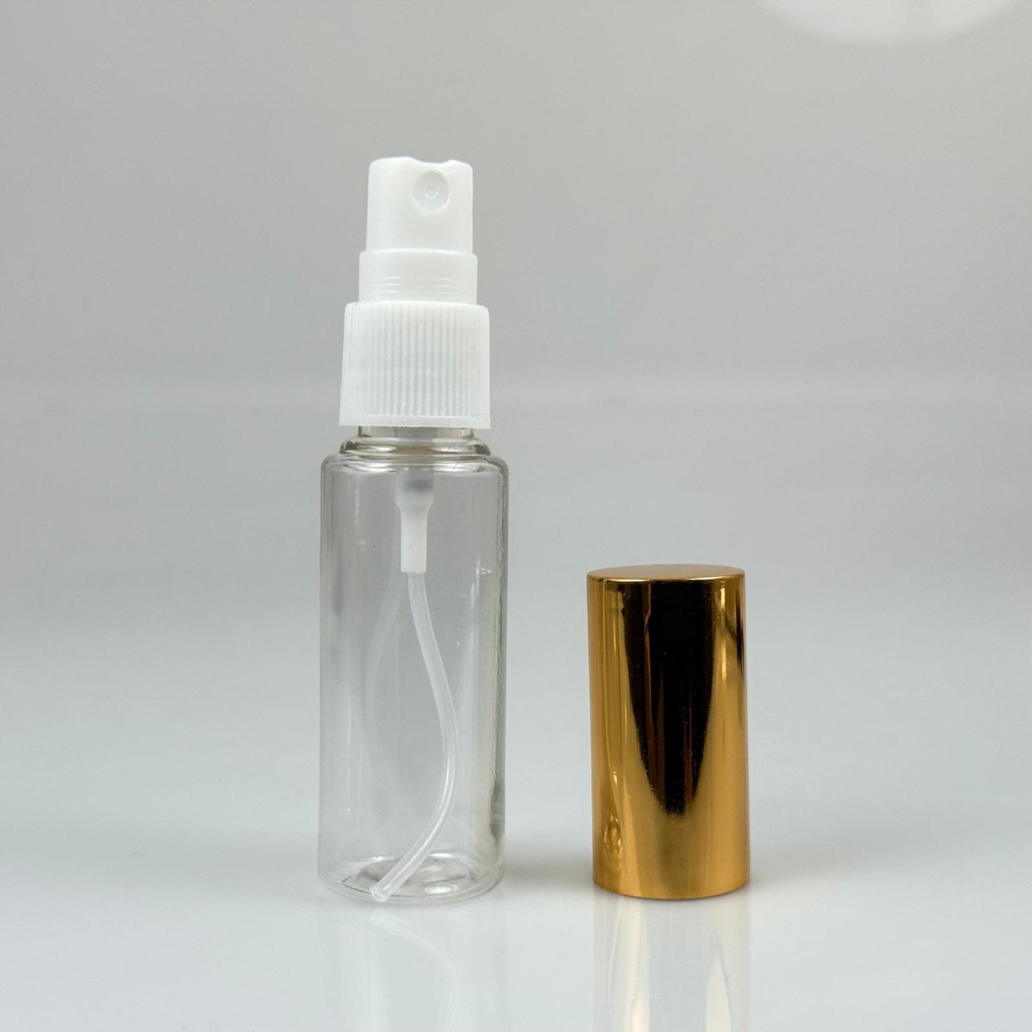 30 ML PET KOLONYA, PARFÜM VB ŞİŞELERİ - METAL ALÜMİNYUM GOLD KAPAK + VİDALI SPREY + 30 CC SHOT ŞİŞE SET TAKIM