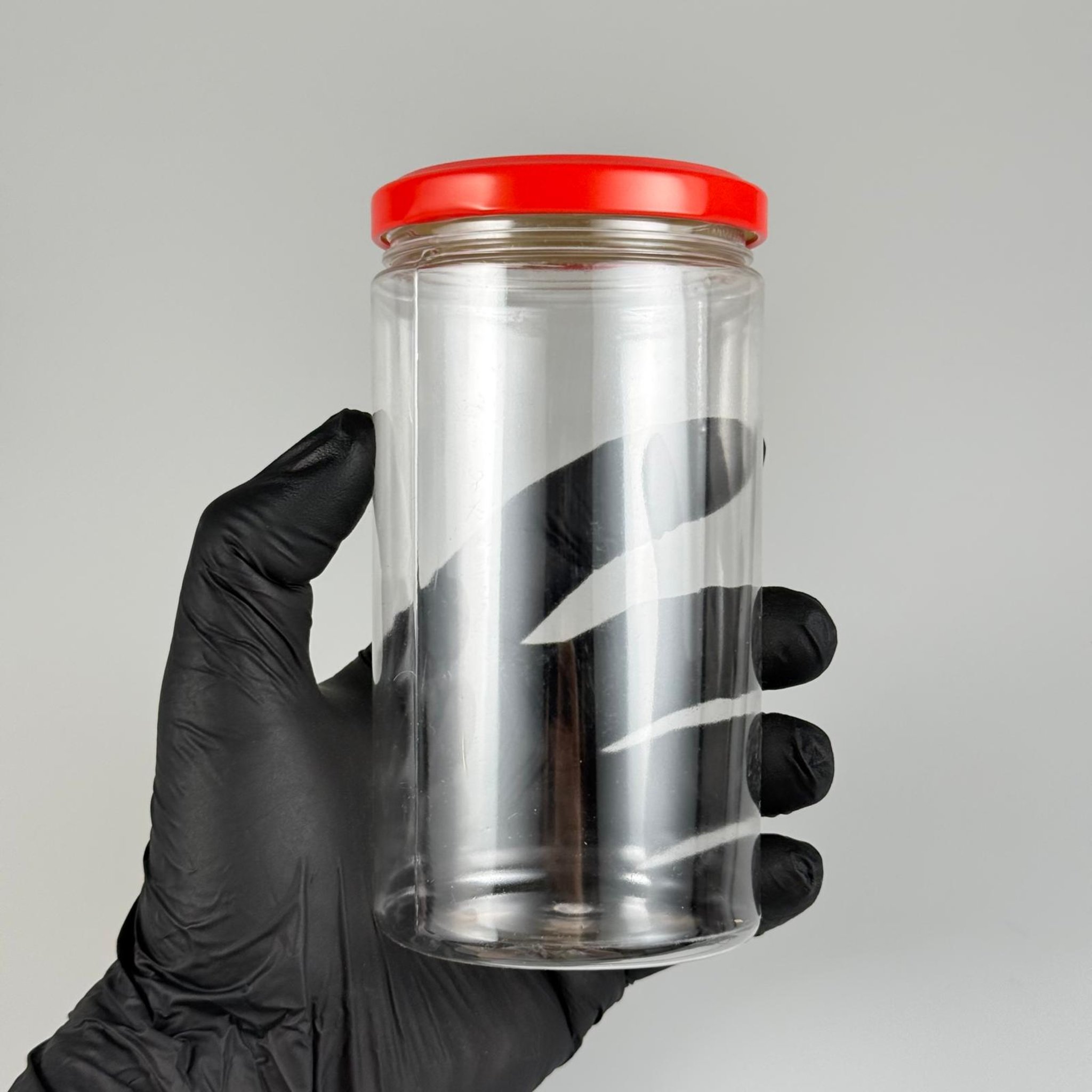 370 CC SİLİNDİR PET KAVANOZ +  DÜĞMELİ KIRMIZI METAL KAPAKLI TAKIM - 370 ML PLASTİK KAVANOZ