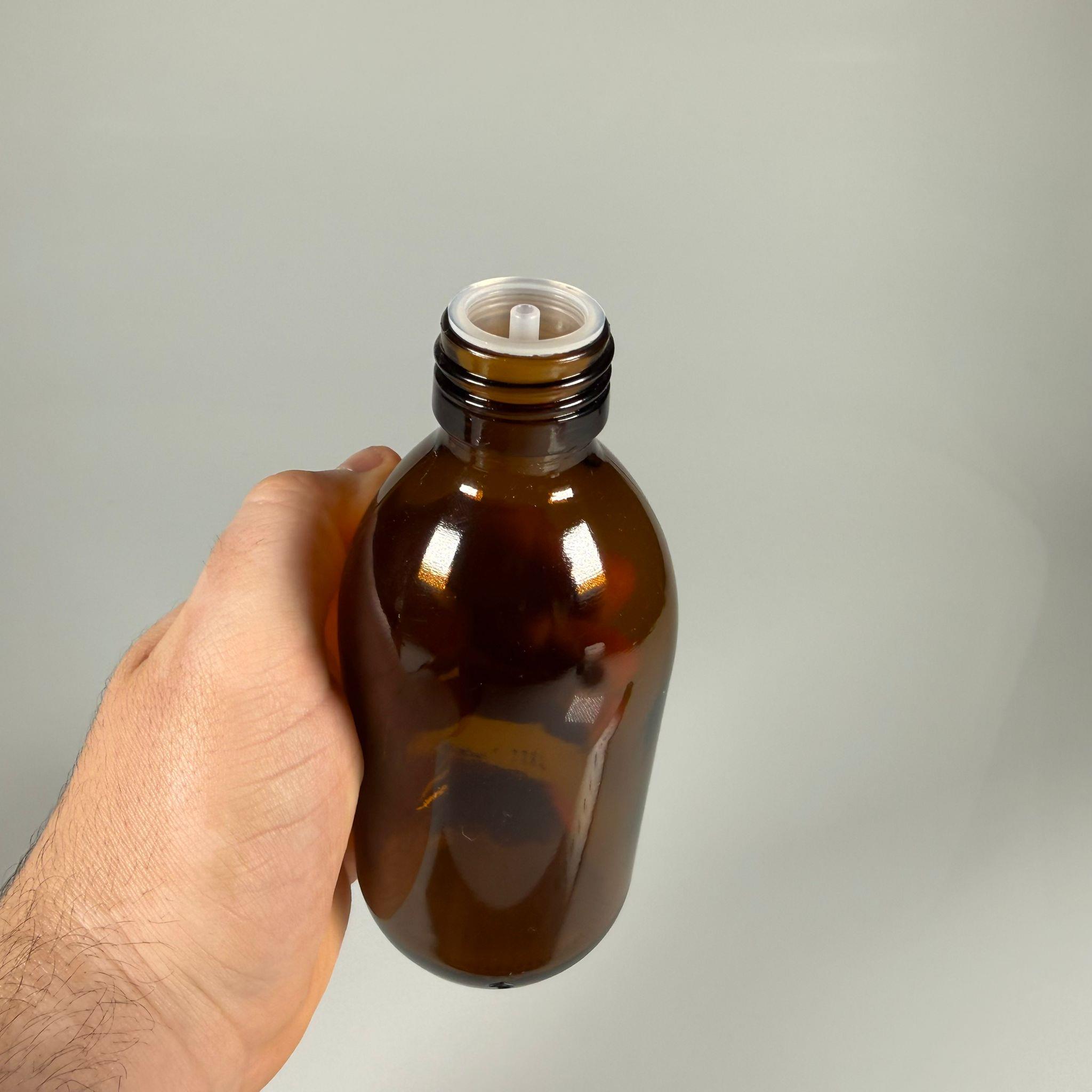 250 ML DOLUMU KOLAY, GENİŞ AĞIZLI İÇTEN DAMLALIKLI ŞİŞE (28 MM AĞIZ)  - 250 CC BEYAZ CONTALI KAPAKLI İÇTEN DAMLALIKLI CAM ECZA ŞİŞESİ - AMBER KAHVERENGİ