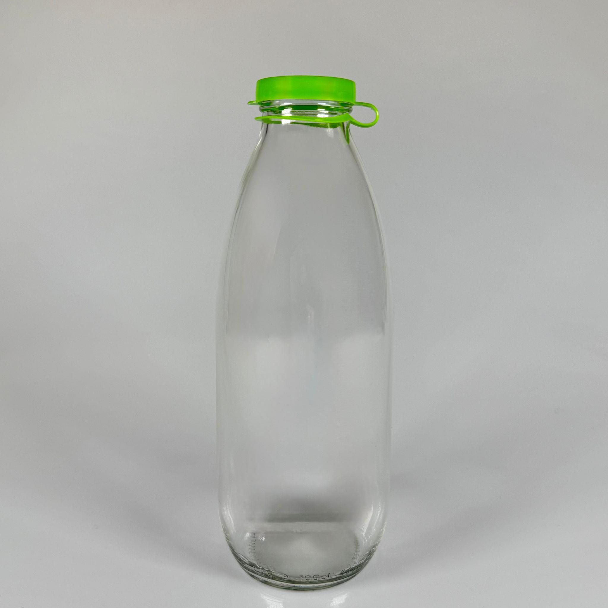 NOSTALJİ ESKİ TİP CAM AYRAN ŞİŞESİ - SÜT, LİMONATA, ŞIRA. ŞERBET. MEYVE SUYU, EV YAPIMI MEŞRUBAT, SMOOTHIE, KOKTEYL VB KAFETERYA, RESTORAN, EV KULLANIMI VB İÇİN - YEŞİL GEÇME KAPAKLI 1000 CC BOŞ CAM ŞİŞELERİ