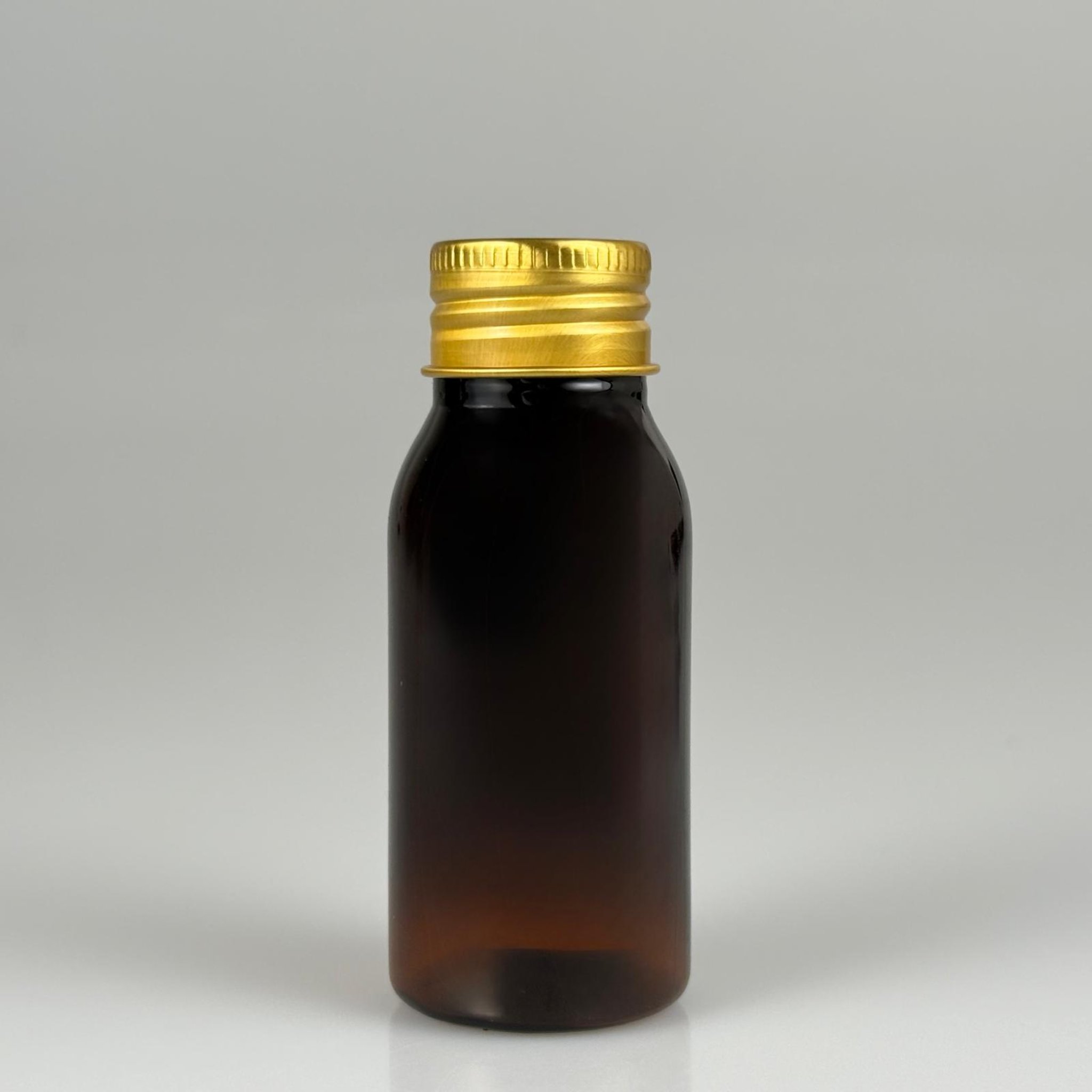 50 CC AMBER SERT MODEL PET ŞİŞE (24 AĞIZ) + KÖPÜK CONTALI GOLD METAL ALÜMİNYUM KAPAK TAKIM - 50 ML KAPAKLI KAHVERENGİ PLASTİK ŞİŞELER