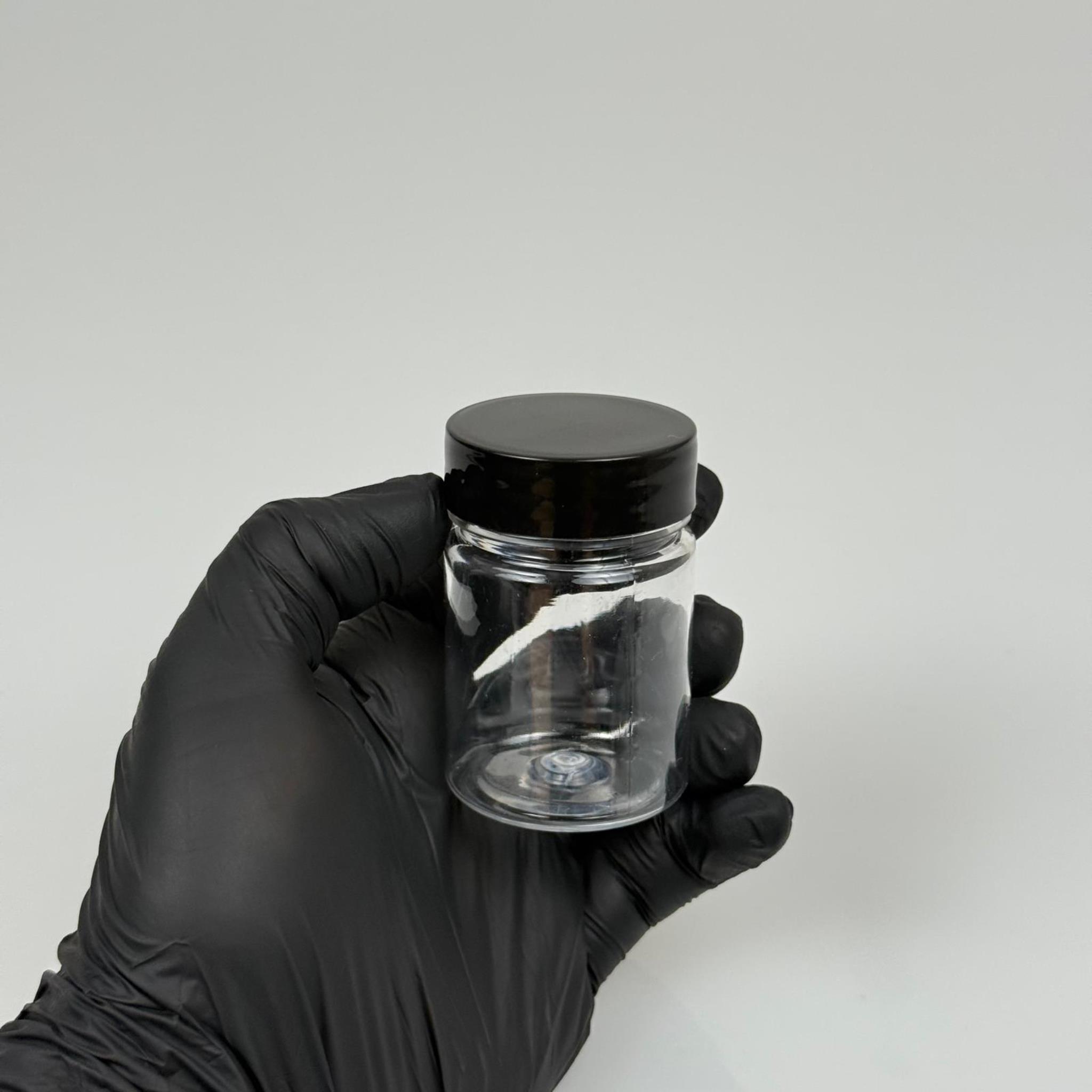50 CC PET ŞİŞE GENİŞ AĞIZLI - SİYAH KAPAKLI - 50 ML PLASTİK NUMUNE KAVANOZU, MİNİ TABLET KAVANOZU