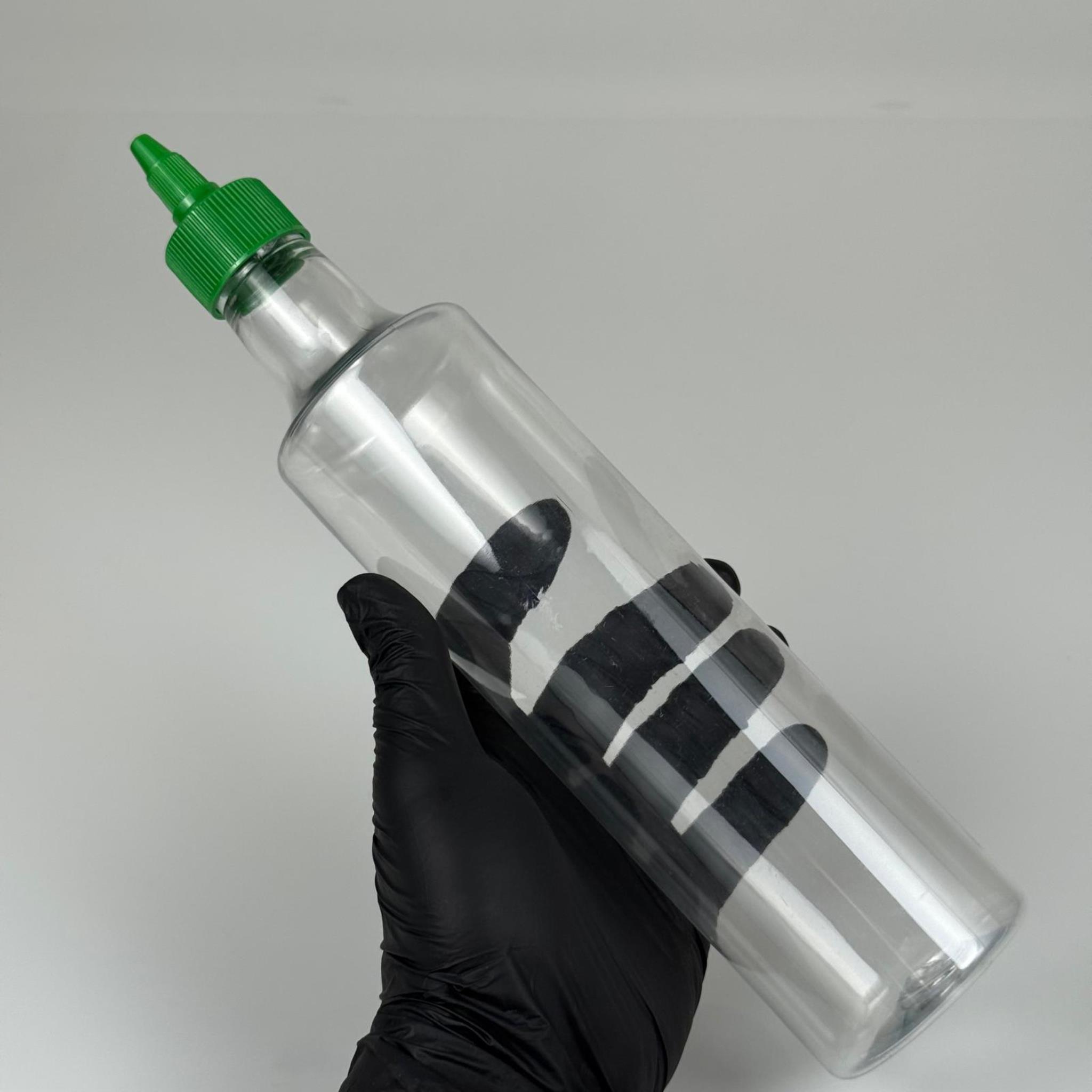 ZEYTİNYAĞI, SOS, ACI SOS, SİRKE, SRIRACHA VB BOŞ ŞİŞELERİ - YEŞİL SİVRİ TWİST AKITICI KAPAK + 500 ML ŞEFFAF DORİKA PET PLASTİK ŞİŞE TAKIM