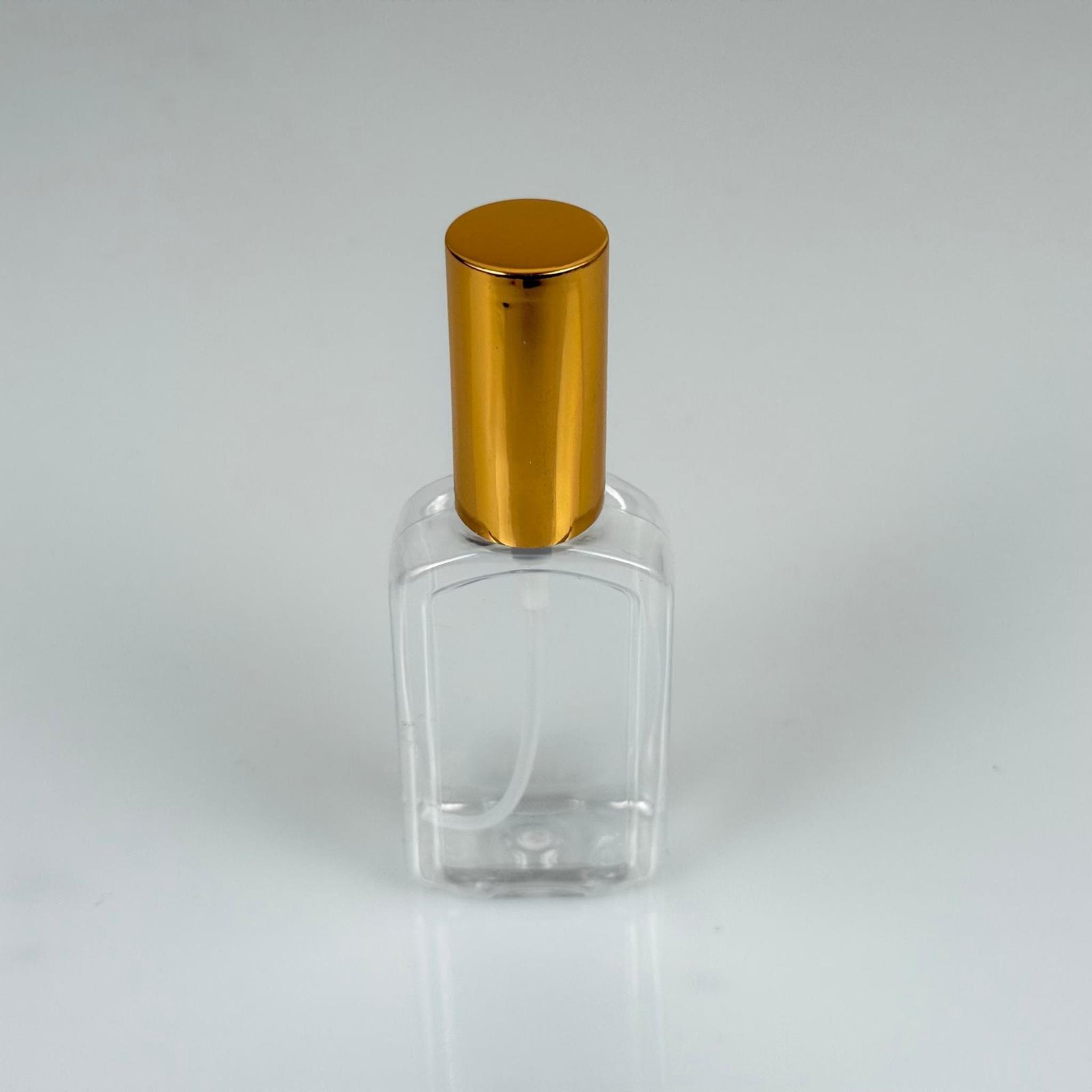50 ML PET KOLONYA, PARFÜM VB ŞİŞELERİ - METAL ALÜMİNYUM GOLD KAPAK + VİDALI SPREY + 50 CC KÖŞELİ YASSI ŞİŞE SET TAKIM