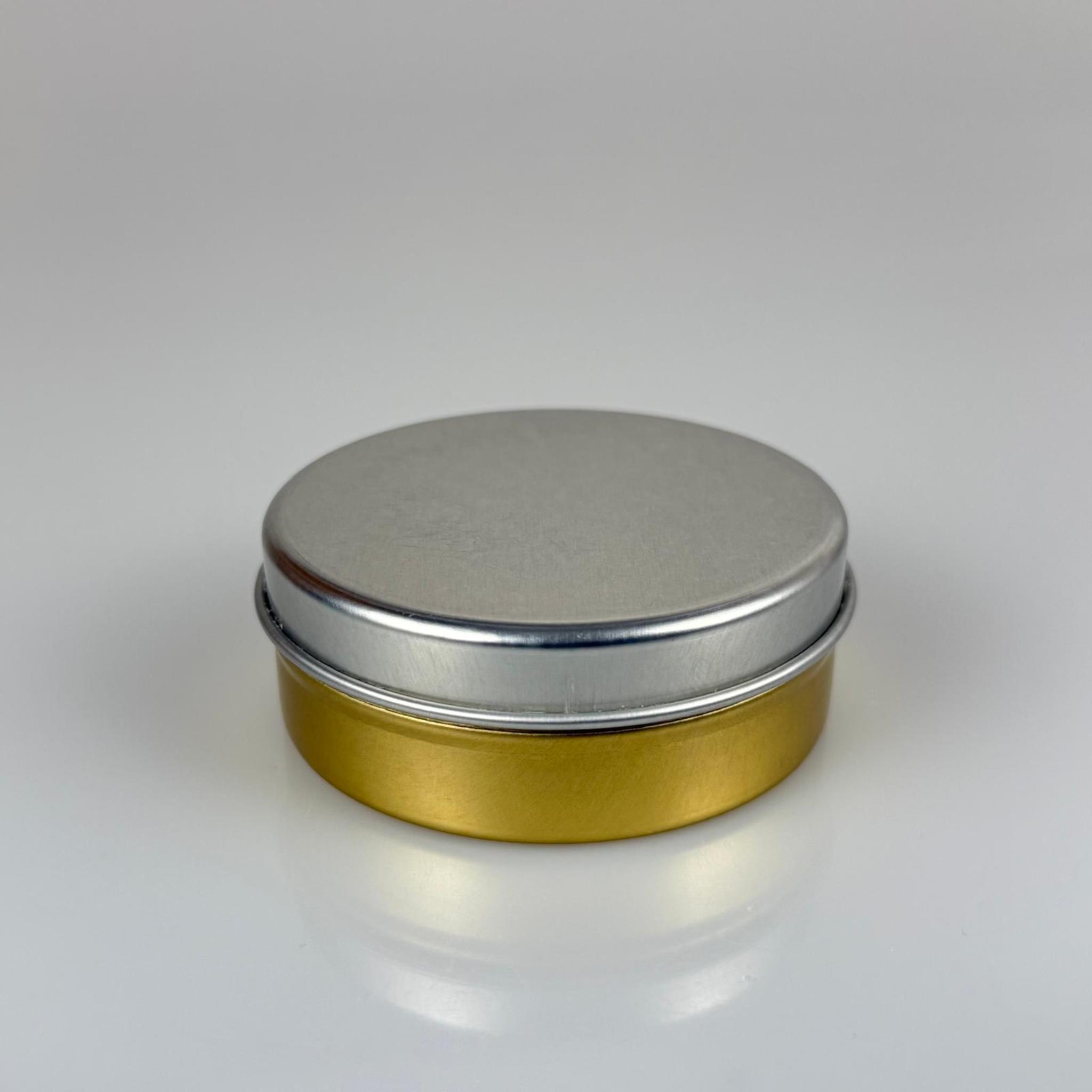 100 CC TENEKE KUTU - GOLD - GÜMÜŞ KAPAKLI - METAL AMBALAJ - MUM TENEKESİ 77 X 28 MM