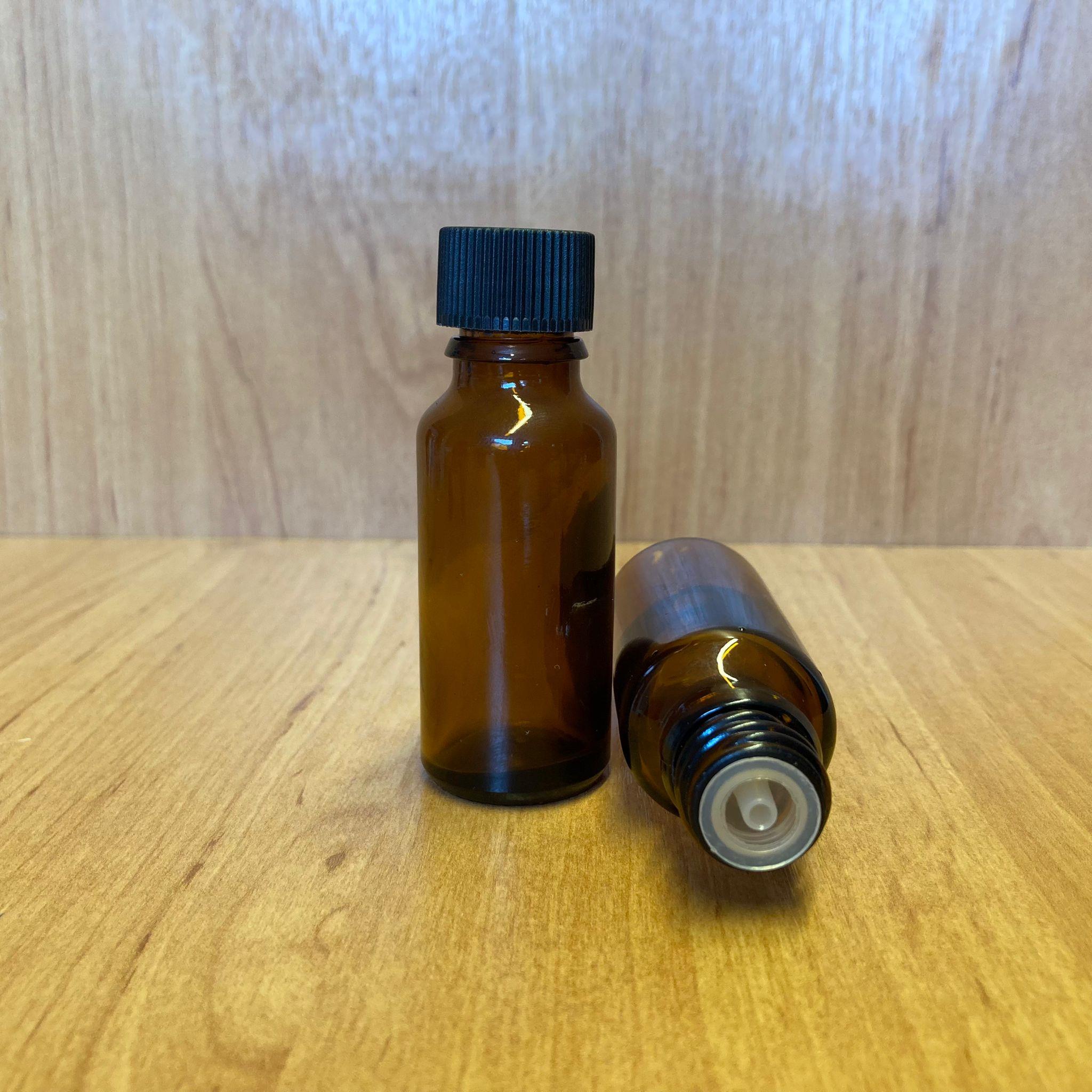 20 CC AMBER İÇTEN DAMLALIKLI - PLASTİK SİYAH KAPAKLI CAM ŞİŞE - 20 ML KOLONYA TIPALI CAM ŞİŞE