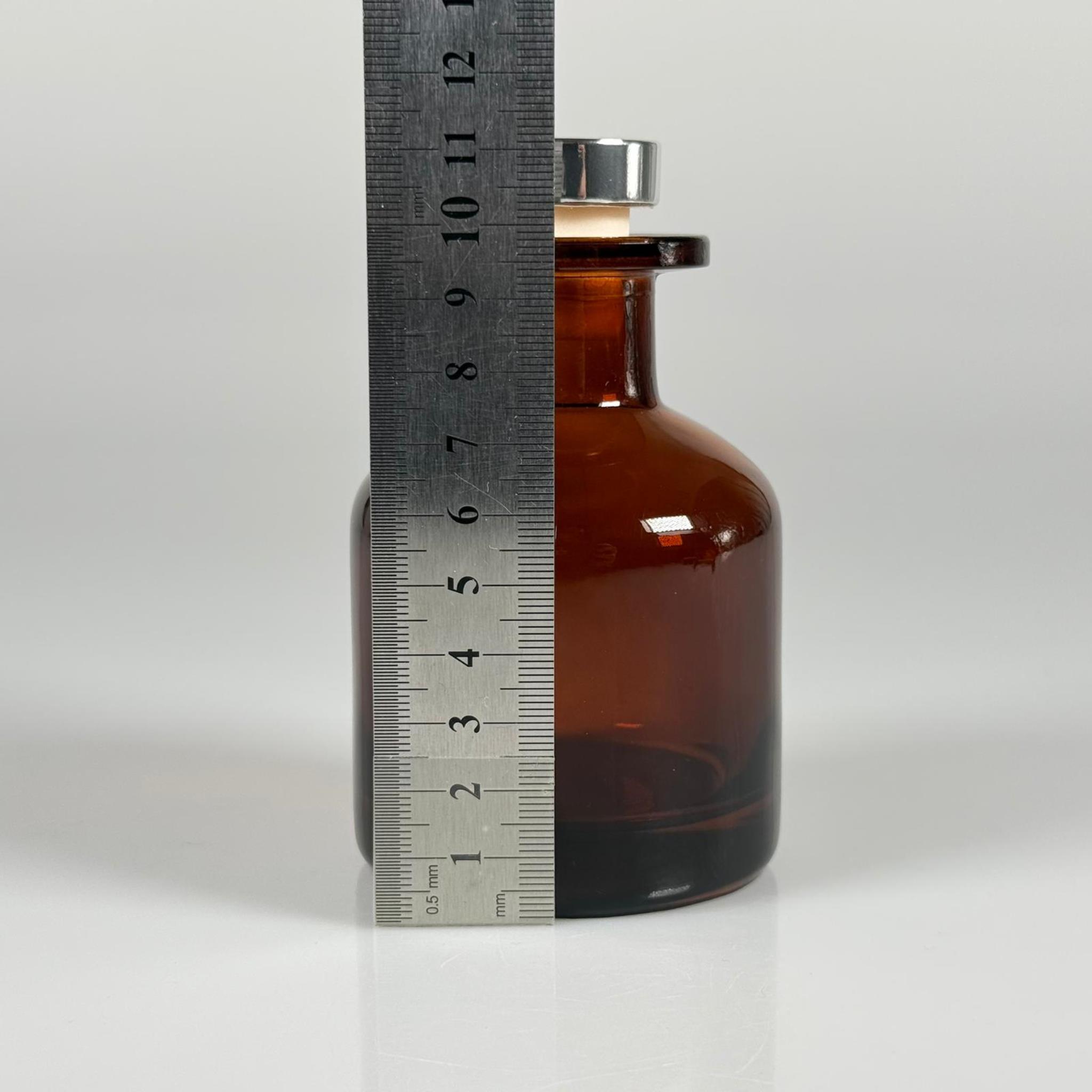 150 CC AMBER SİLİNDİR BAMBU CAM ESANS ŞİŞESİ - 150 ML KOKU, ESANS, PARFÜMERİ ŞİŞESİ - GÜMÜŞ MANTAR TIPALI TAKIM