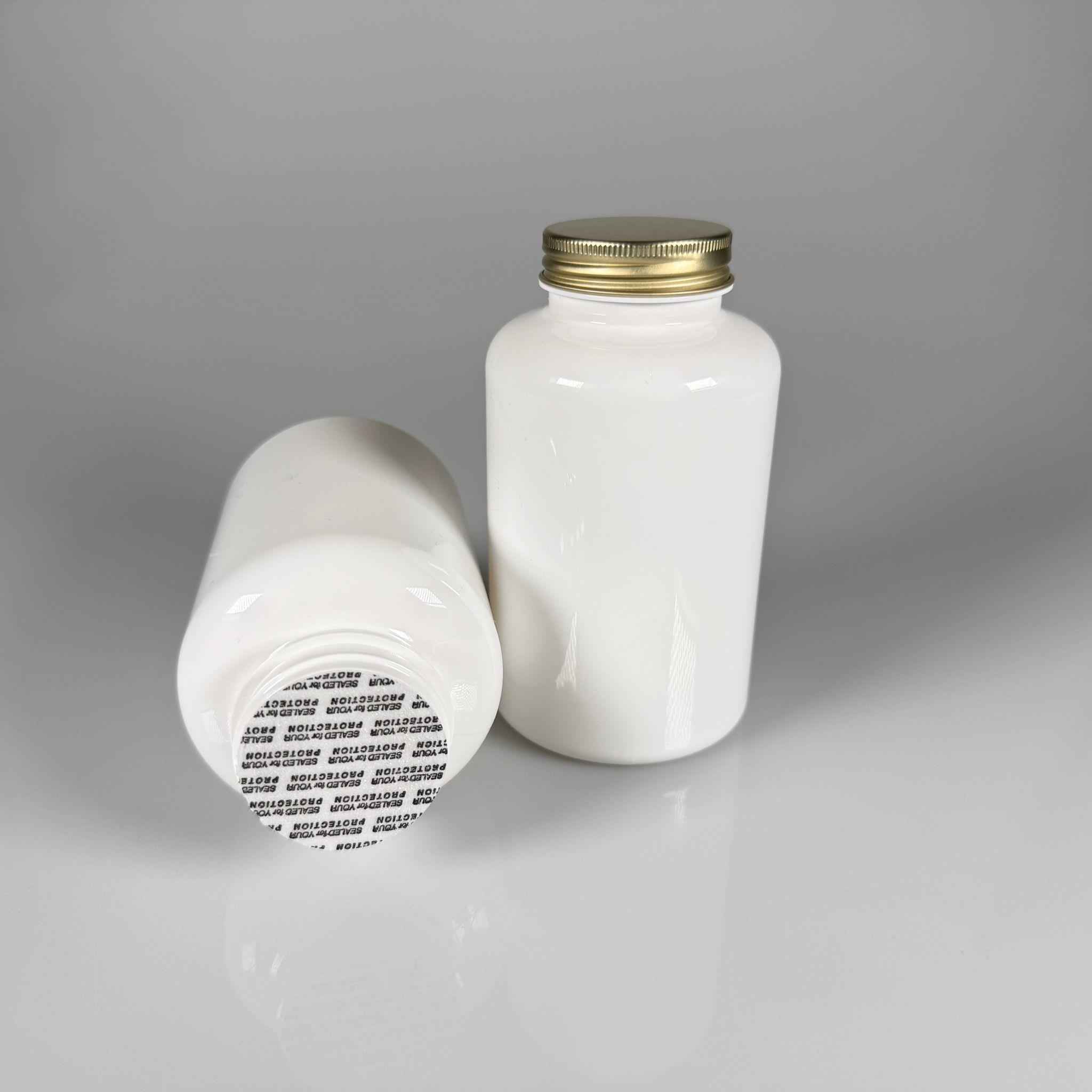 400 CC BEYAZ PET TABLET ŞİŞESİ - GOLD KAPAKLI + KENDİNDEN YAPIŞKANLI KÖPÜK CONTALI - 400 ML KAPSÜL KUTUSU - İLAÇ ŞİŞESİ - MEDİKAL HAP ŞİŞESİ - FARMASÖTİK KAVANOZ