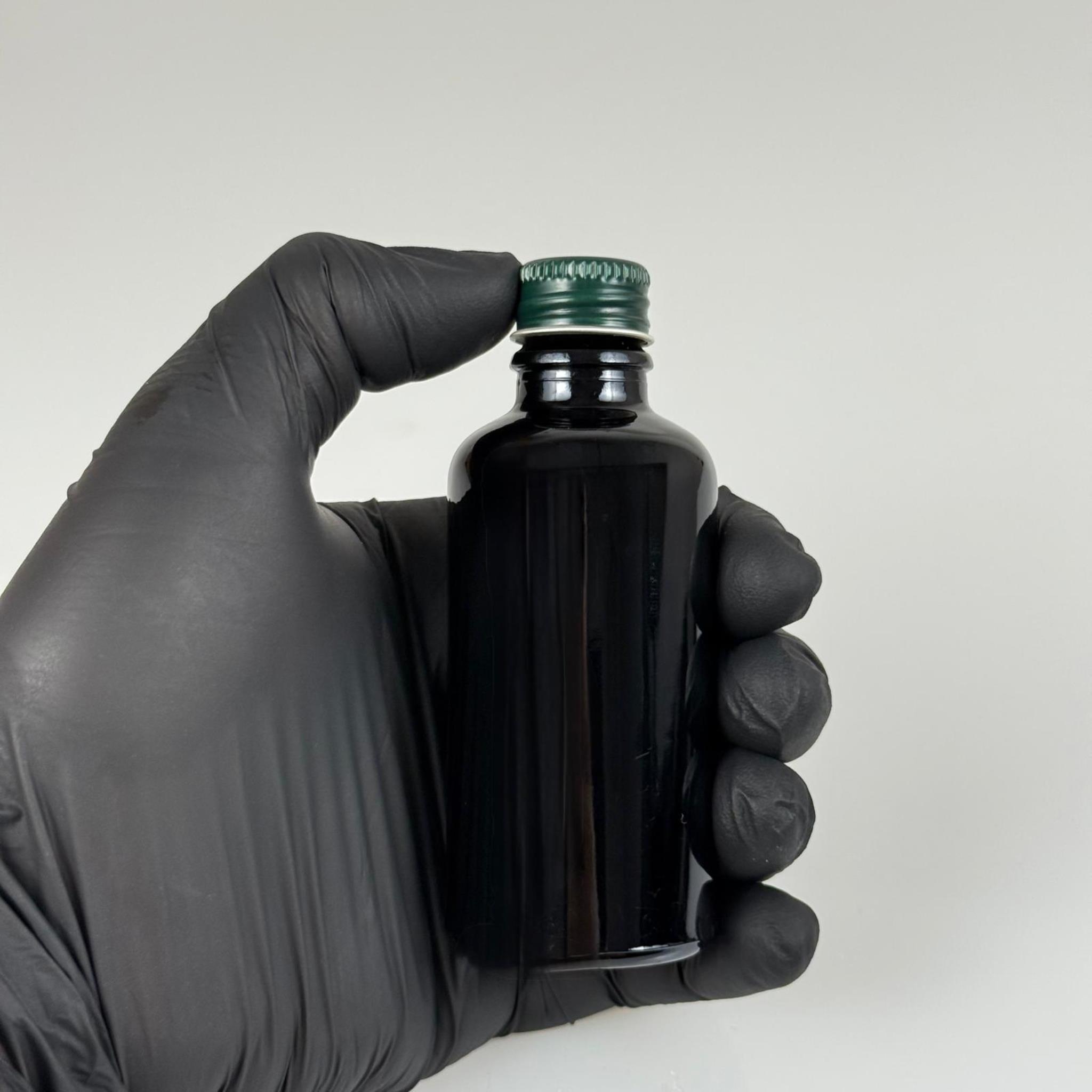 50 CC SİYAH CAM ŞİŞE - YEŞİL VİDALI METAL KAPAKLI - 50 ML SİYAH STANDART CAM ŞİŞE
