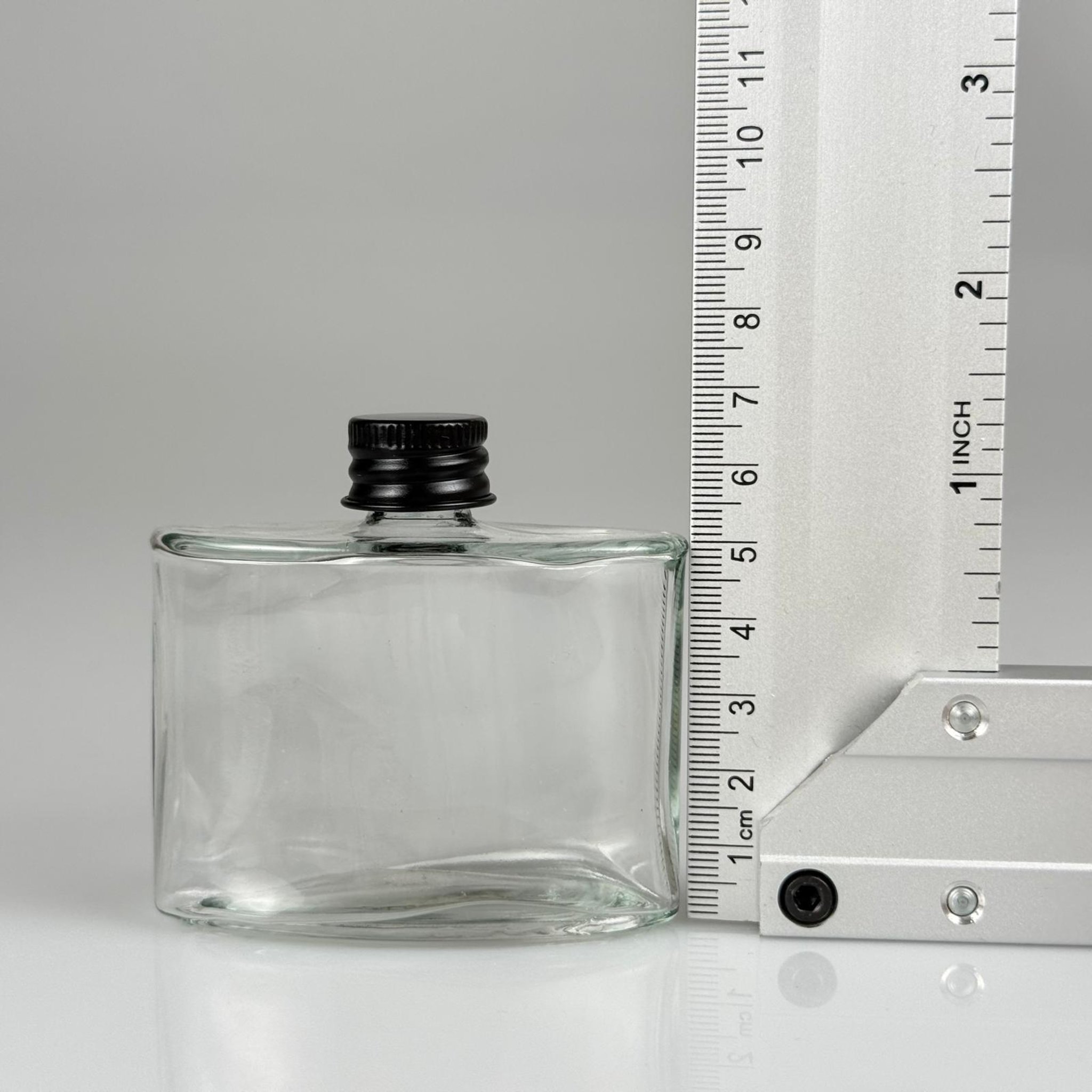 50 CC YASSI KÖŞELİ CAM ŞİŞE + SİYAH ALÜMİNYUM METAL KAPAKLI TAKIM - 50 ML ŞEFFAF CAM ŞİŞE