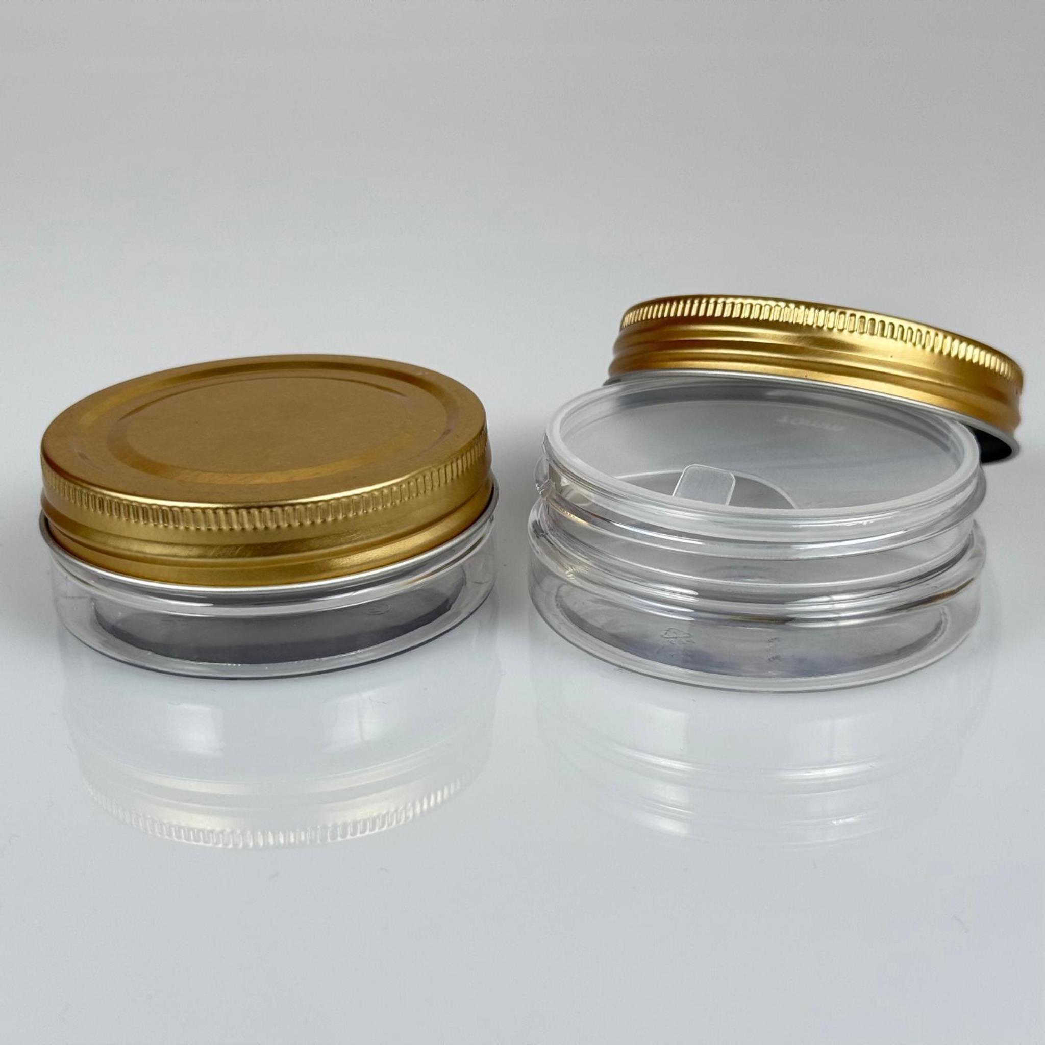 50 ML SERT PET KAVANOZ + GOLD METAL KAPAK + İÇ TIPA - 50 CC KALIN ŞEFFAF PLASTİK KAVANOZ GOLD METAL KAPAKLI İÇ TIPALI TAKIM - KREM KAVANOZLARI