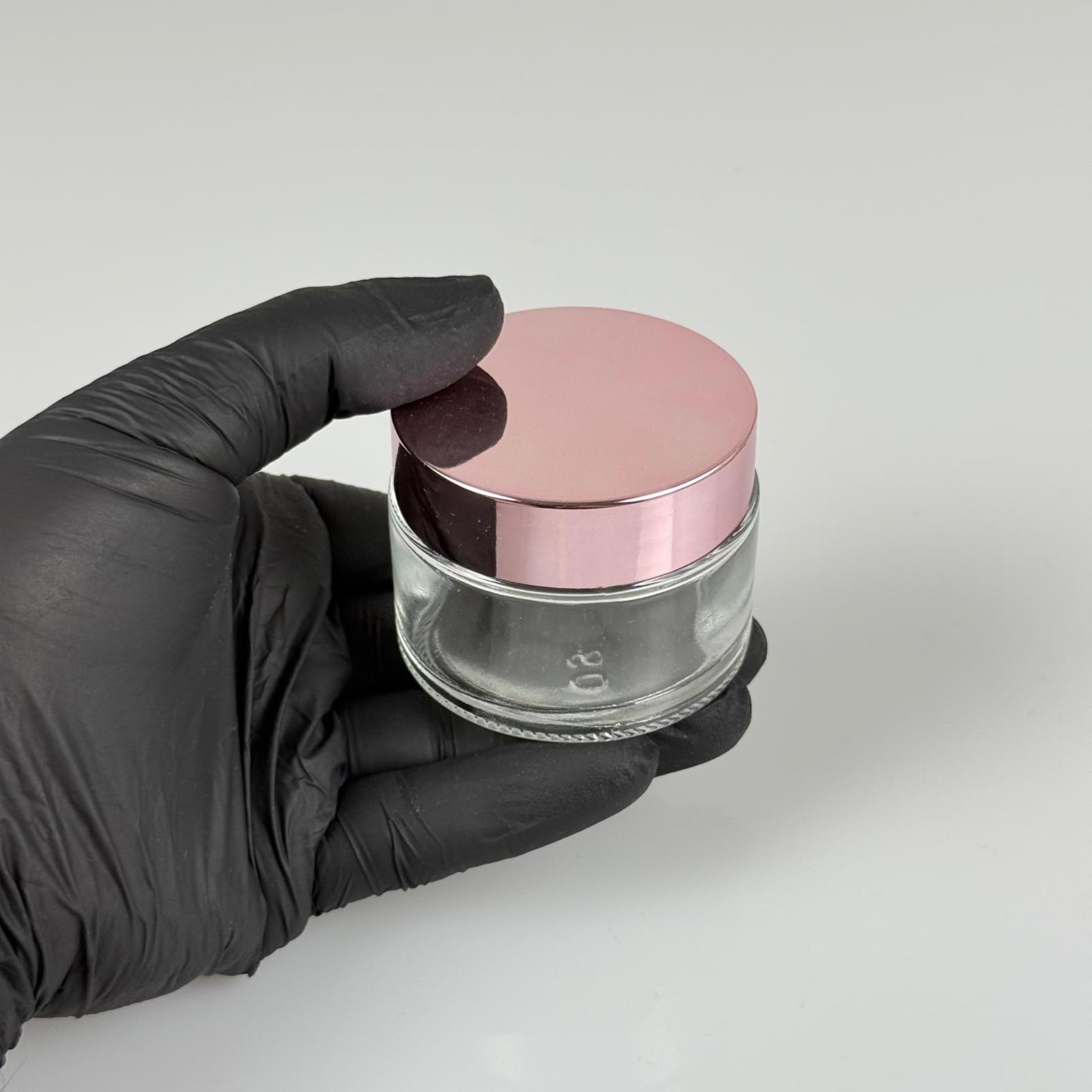 50 CC ŞEFFAF CAM KREM KAVANOZU + ROSE KAPAK + İÇ TIPA - 50 ML Kozmetik ve Bakım Ürünleri İçin Cam Kavanozları