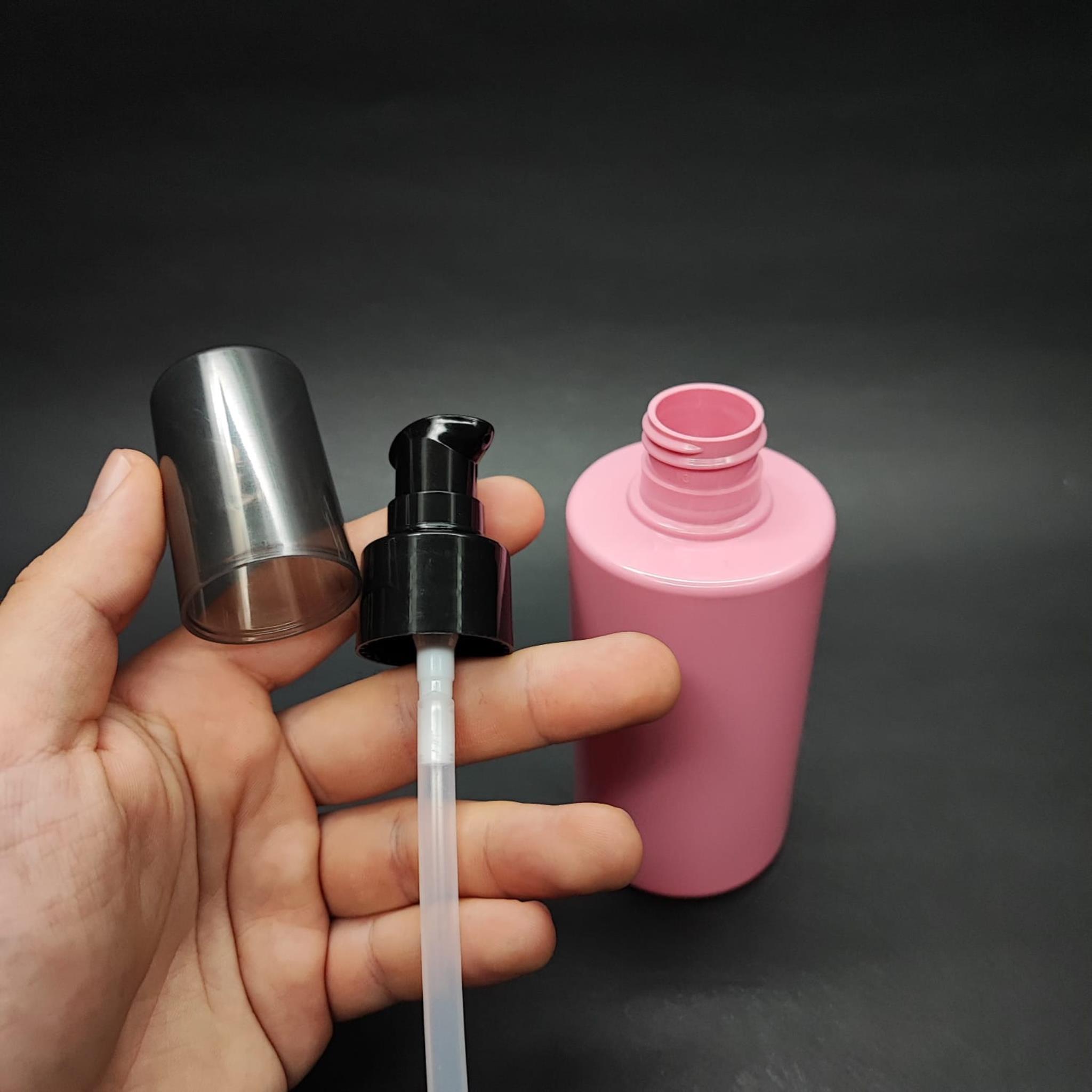 200 CC KÜT BOYUNLU SİLİNDİR PET ŞİŞE (24 GR) - SİYAH LOSYON POMPALI - 200 ML PLASTİK ŞİŞE - PEMBE